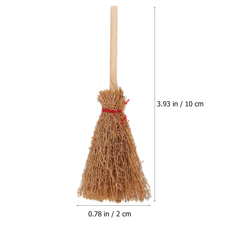 12 Pcs Halloween Mini Witch Brooms Miniature Scene Toys For Halloween Mini Witch Broom Small Doll House Accessories (Wood Color)