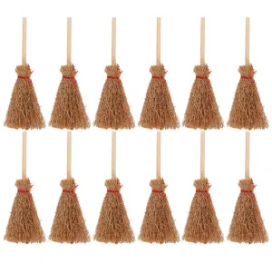 12 Pcs Halloween Mini Witch Brooms Miniature Scene Toys For Halloween Mini Witch Broom Small Doll House Accessories (Wood Color)