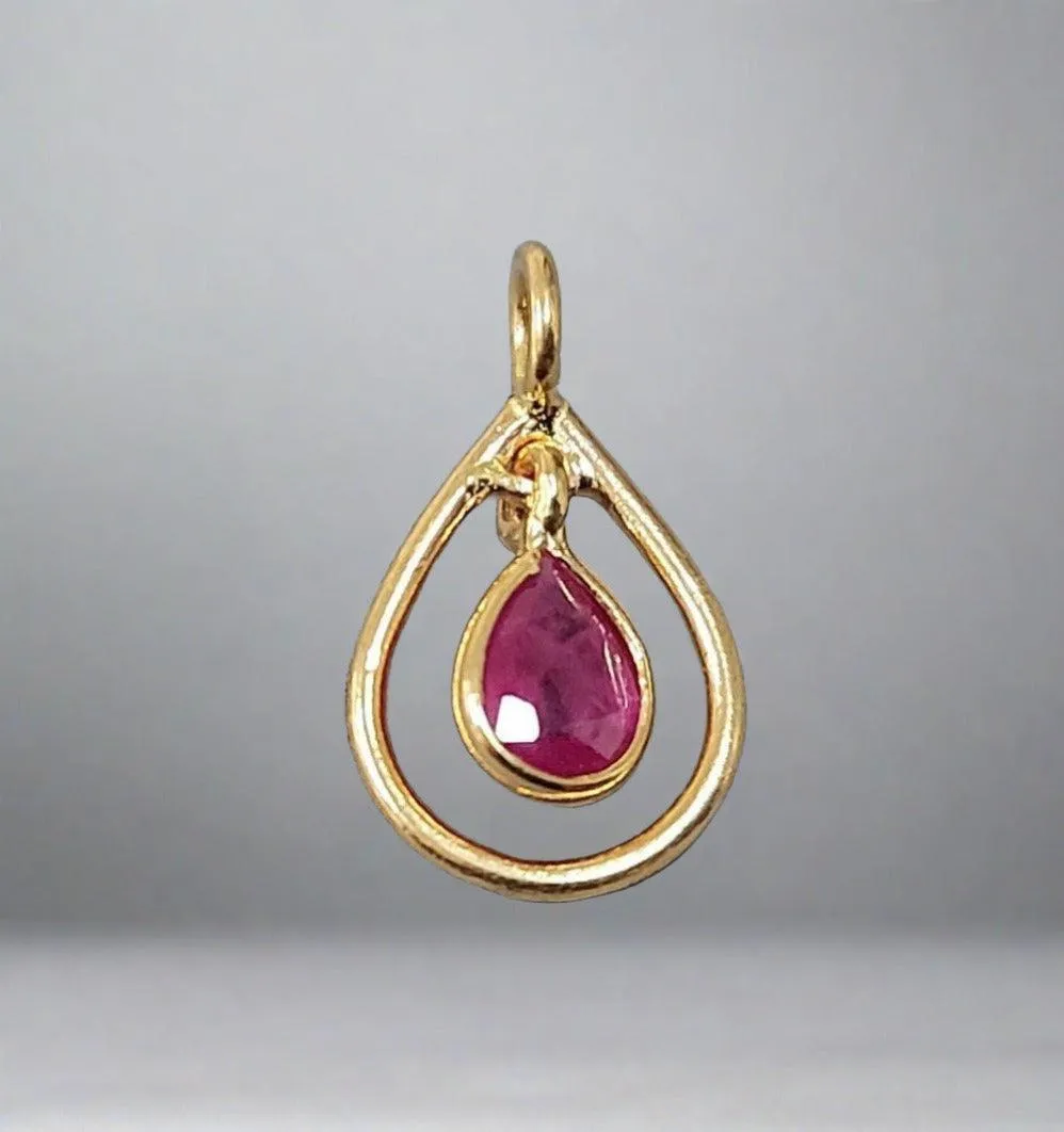 18k Gold Natural Ruby Charm Pendant