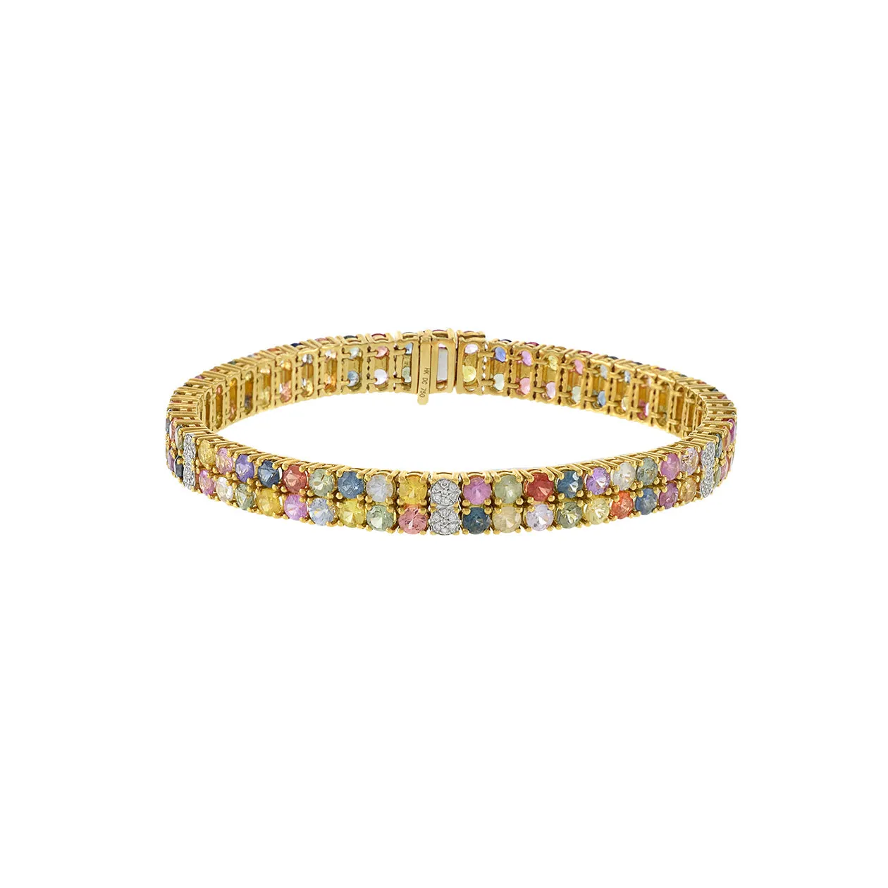 18KT Yellow Gold Multi Colored Sapphire and Diamond Bracelet