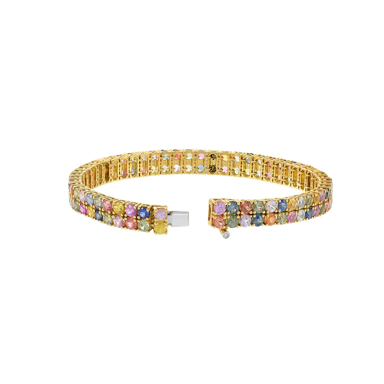 18KT Yellow Gold Multi Colored Sapphire and Diamond Bracelet