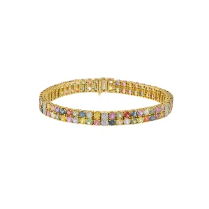 18KT Yellow Gold Multi Colored Sapphire and Diamond Bracelet