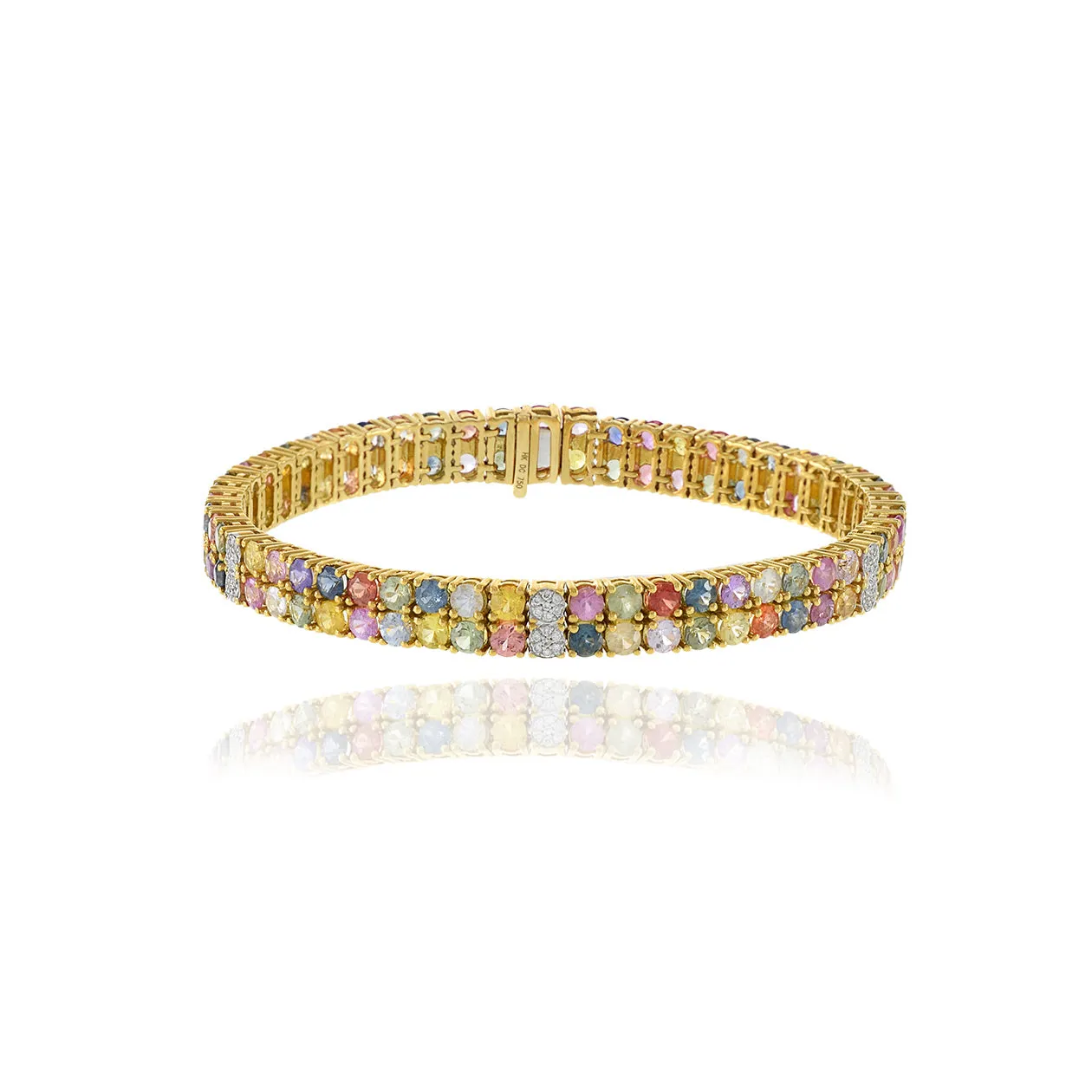 18KT Yellow Gold Multi Colored Sapphire and Diamond Bracelet