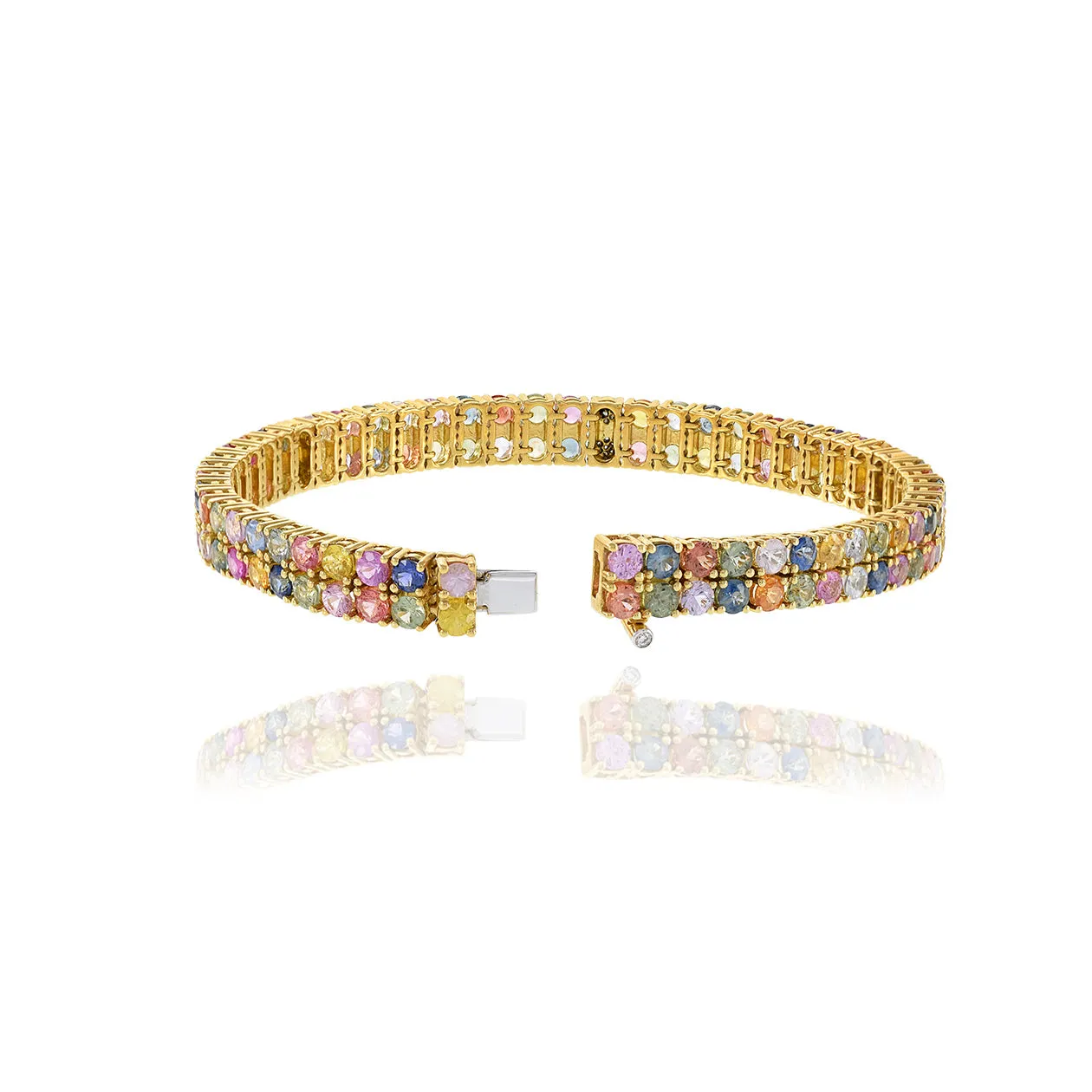 18KT Yellow Gold Multi Colored Sapphire and Diamond Bracelet