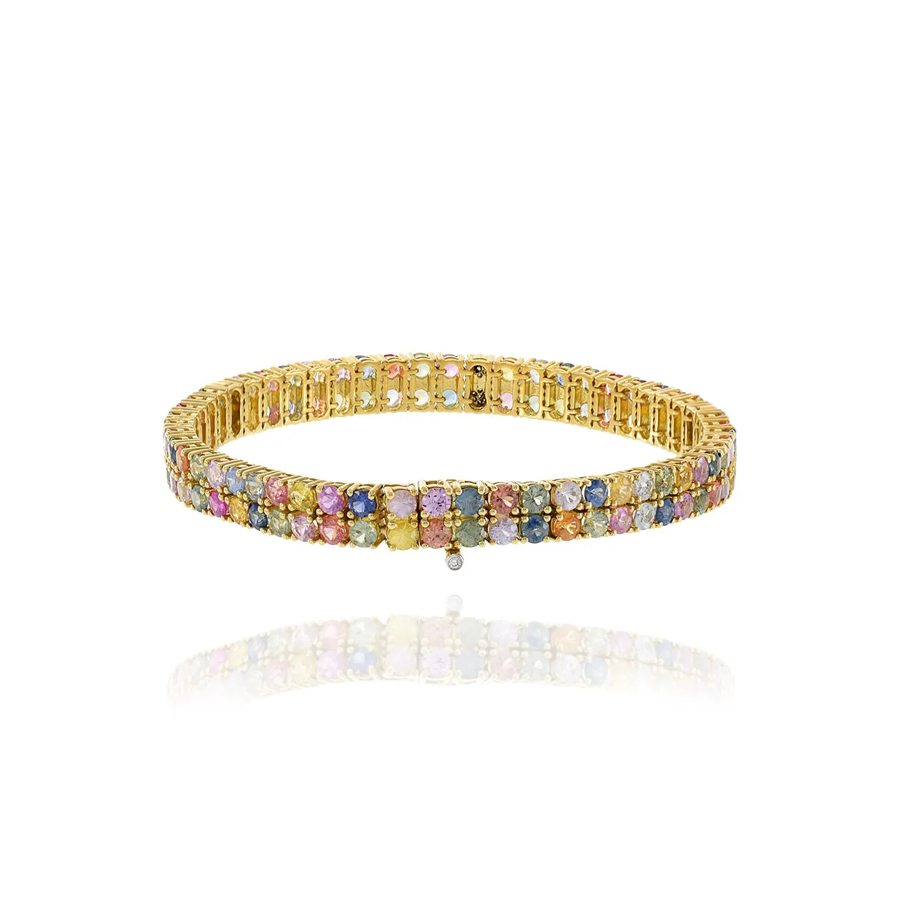 18KT Yellow Gold Multi Colored Sapphire and Diamond Bracelet