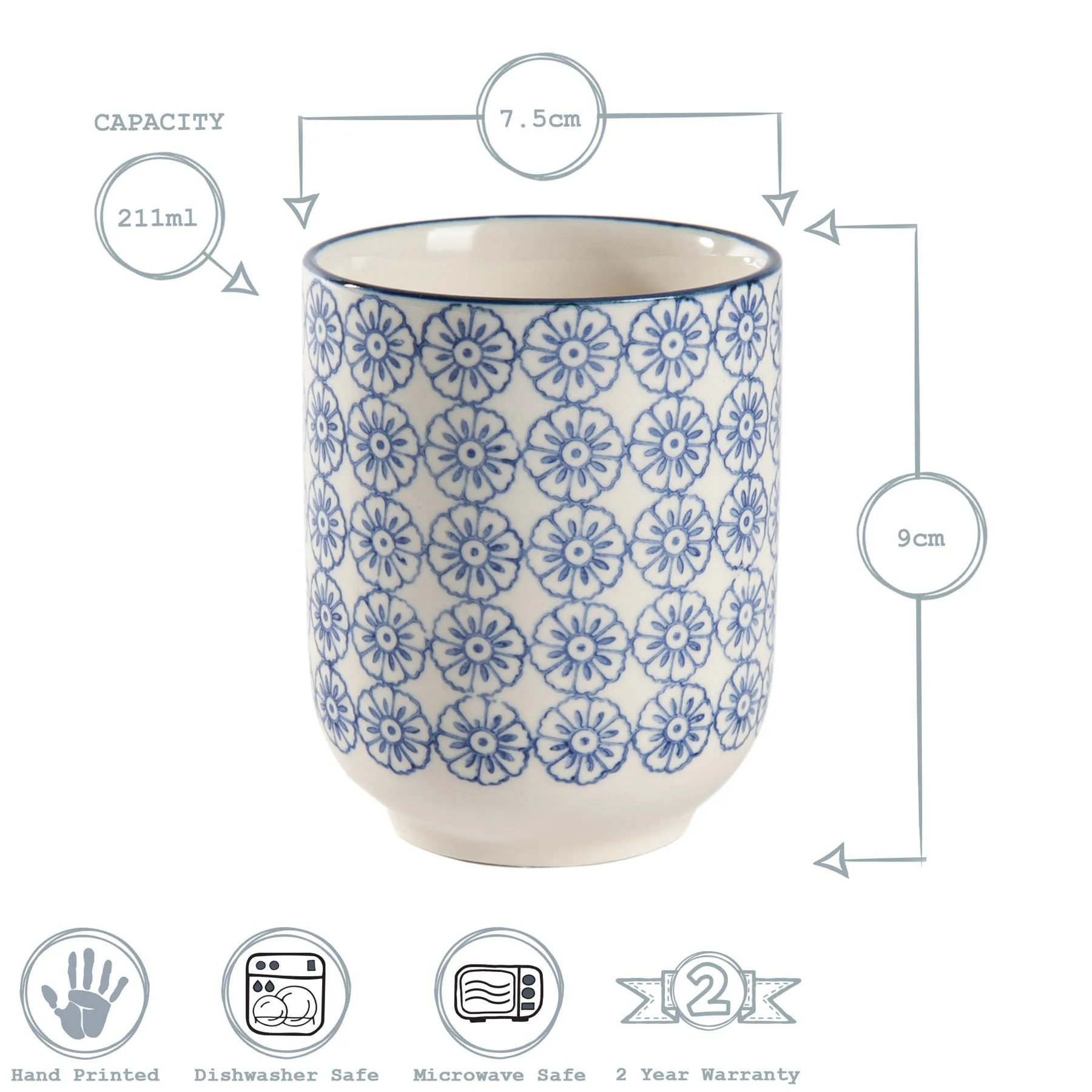 280ml Hand Printed Stoneware Tumbler - By Nicola Spring