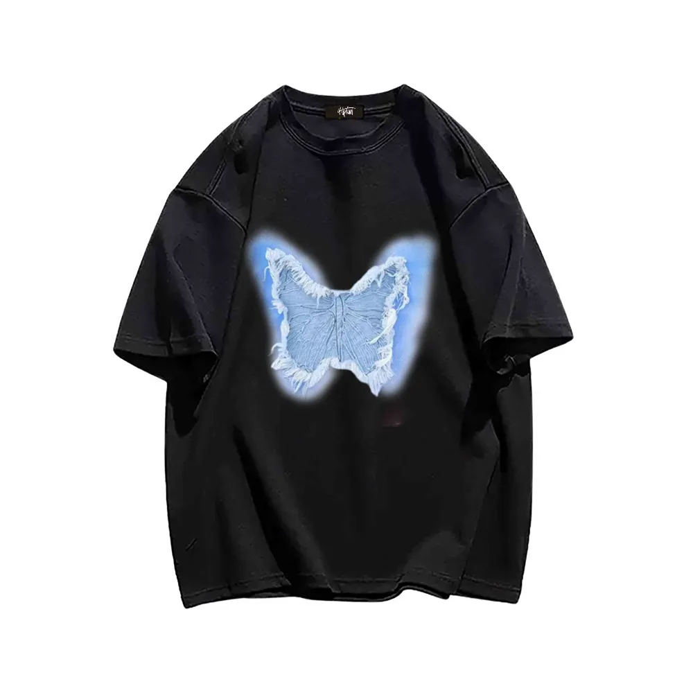 “3D Blue Denim Butterfly” T-shirt