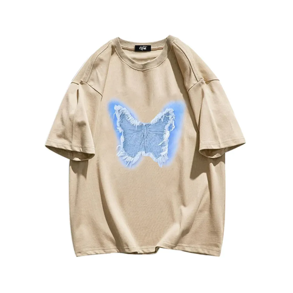 “3D Blue Denim Butterfly” T-shirt