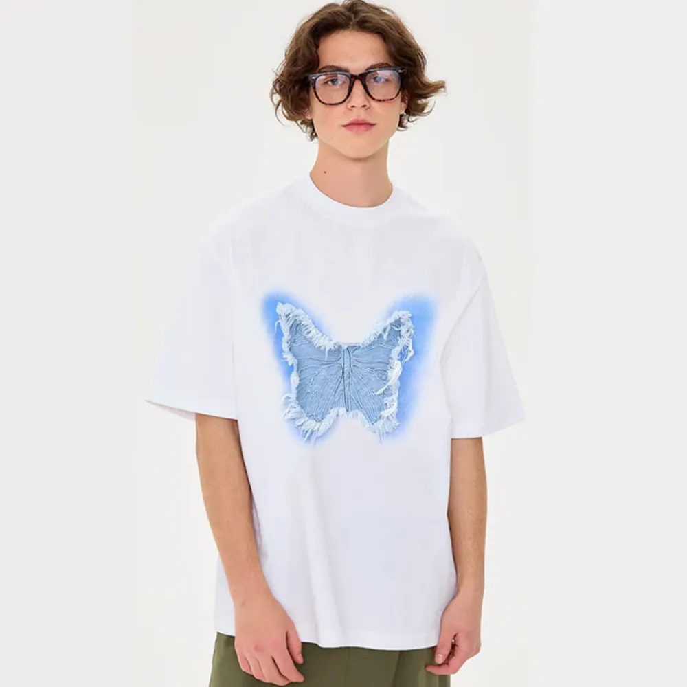 “3D Blue Denim Butterfly” T-shirt