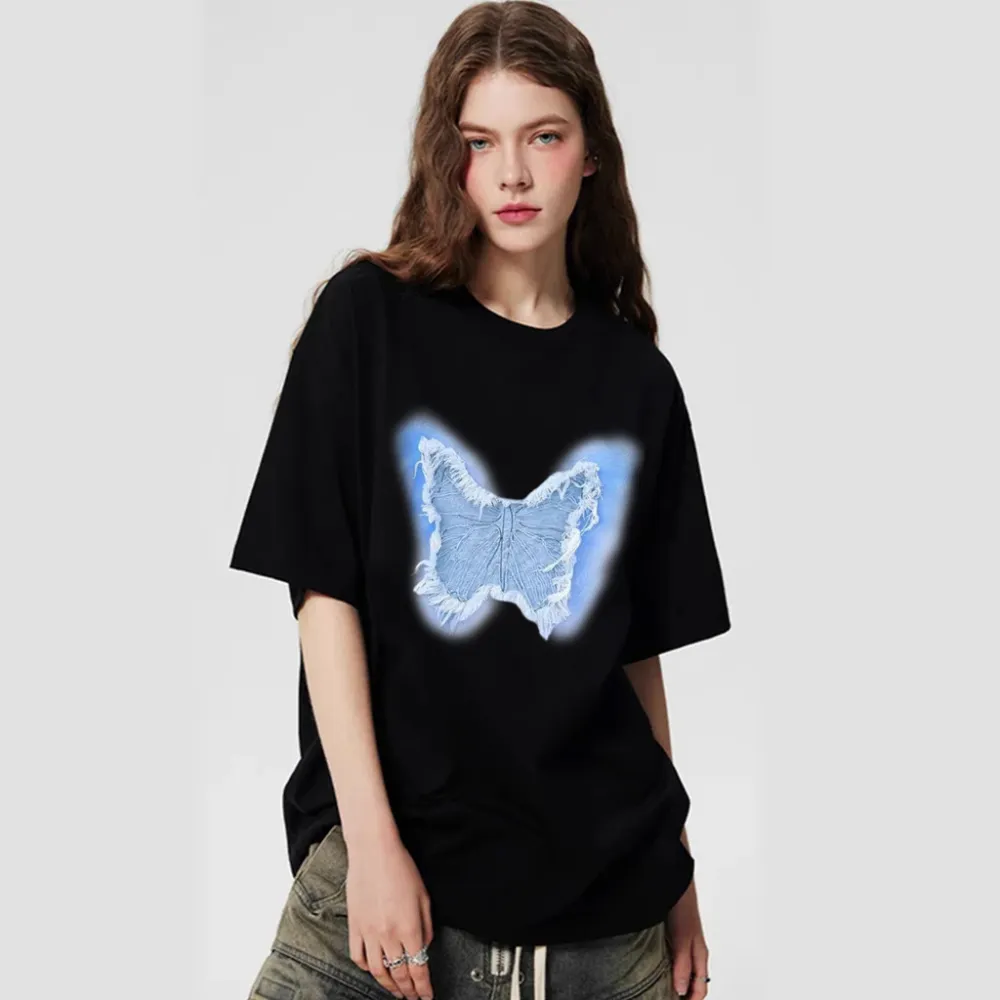 “3D Blue Denim Butterfly” T-shirt