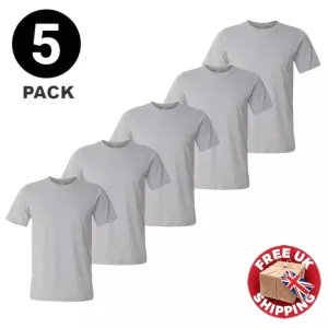 5 Packs Mens T-Shirt Heavy Cotton Plain Short Sleeve Gray Color