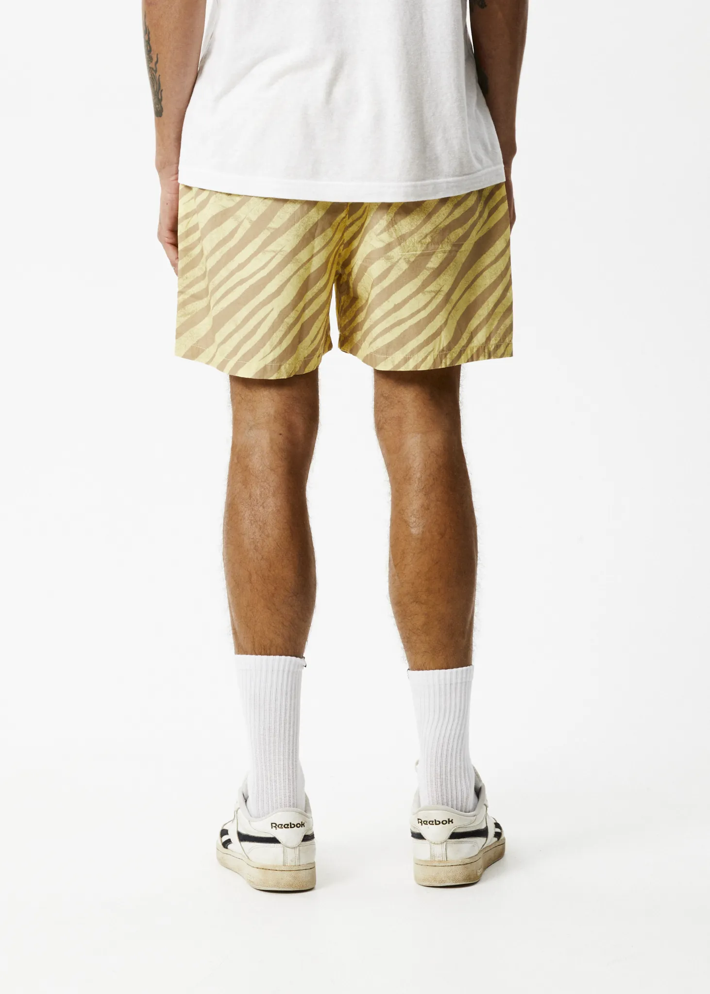 AFENDS Mens Baywatch Atmosphere - Elastic Waist Shorts - Butter Stripe