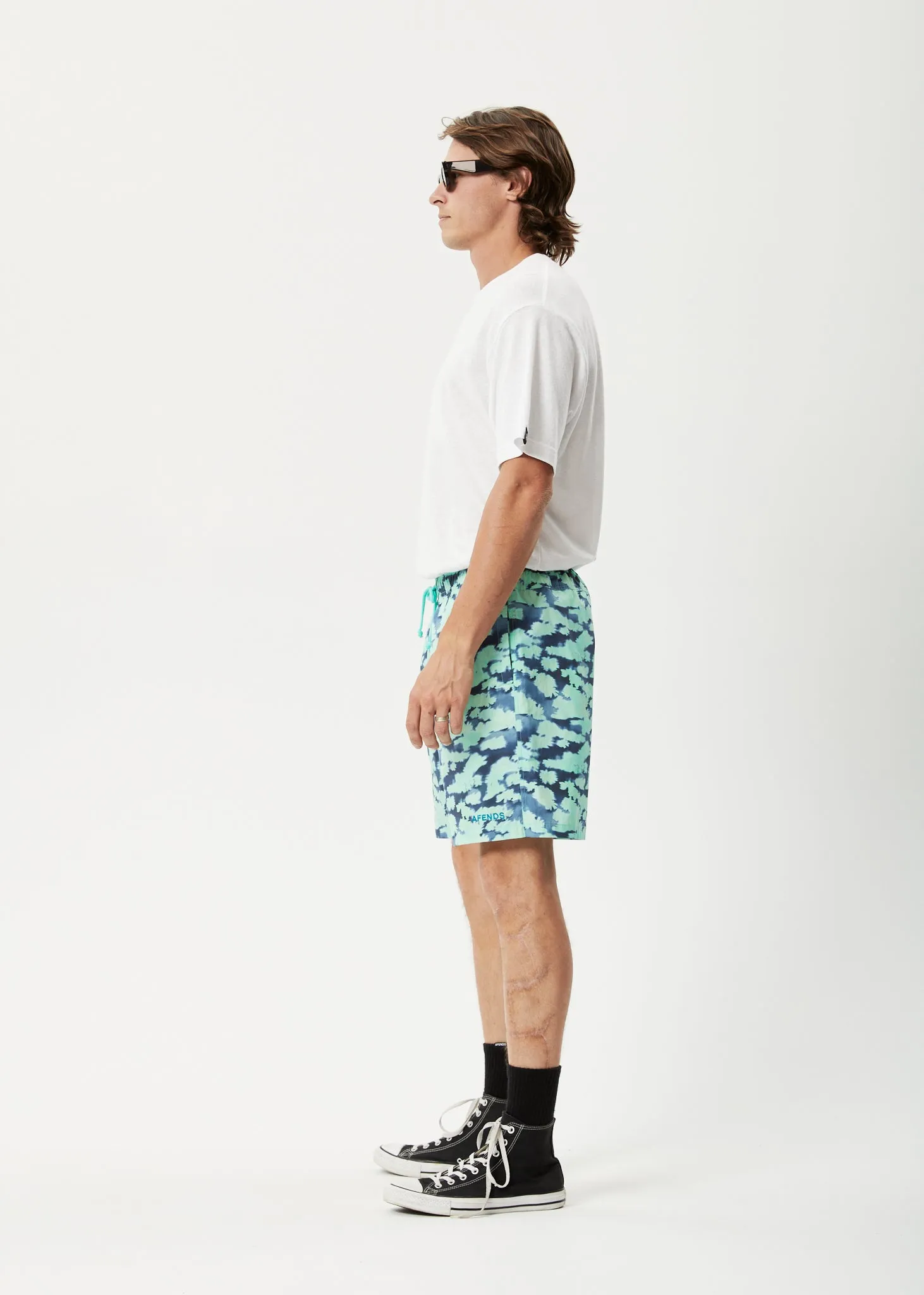 AFENDS Mens Baywatch Liquid - Elastic Waist Shorts - Jade Floral