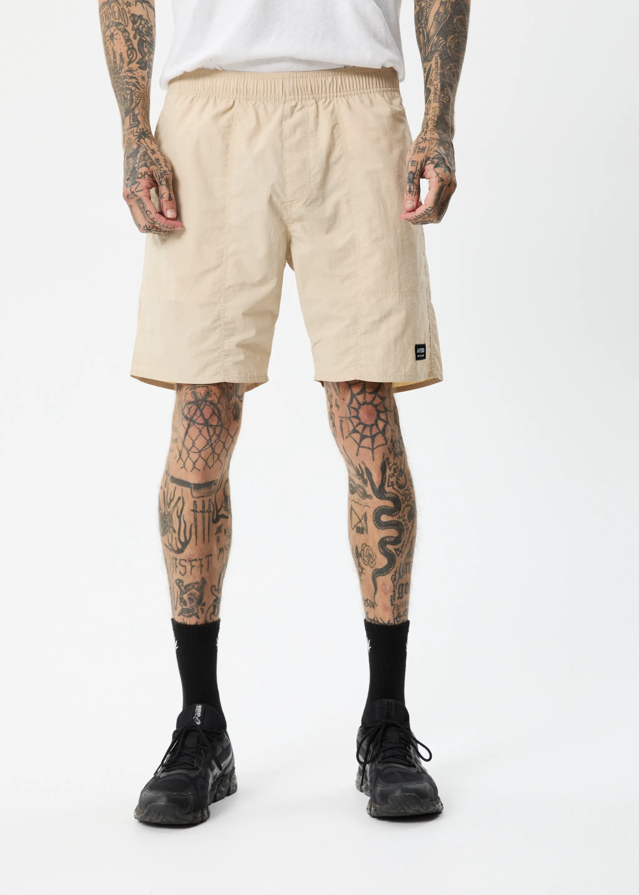 AFENDS Mens Baywatch Misprint - Elastic Waist Shorts - Bone