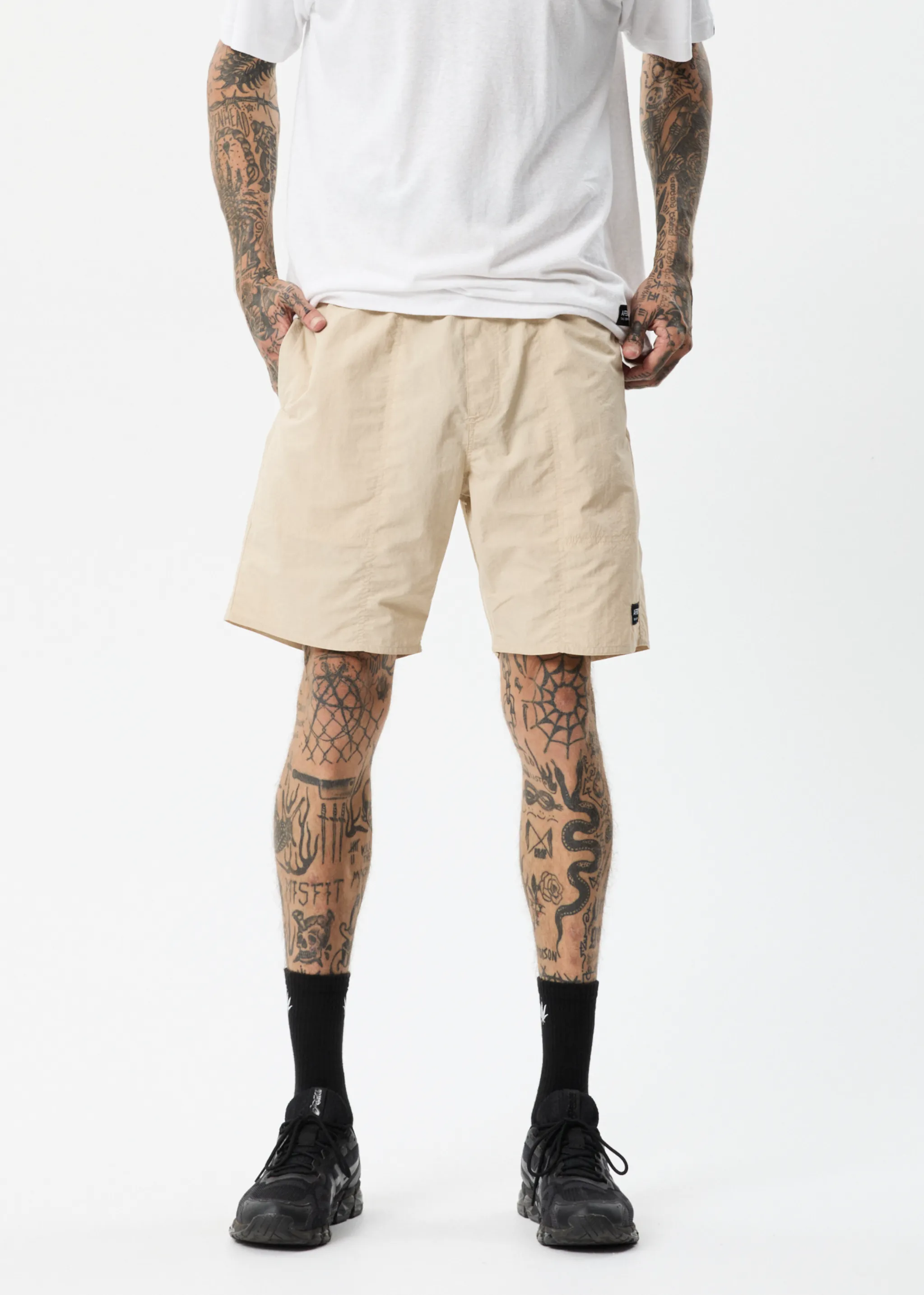 AFENDS Mens Baywatch Misprint - Elastic Waist Shorts - Bone