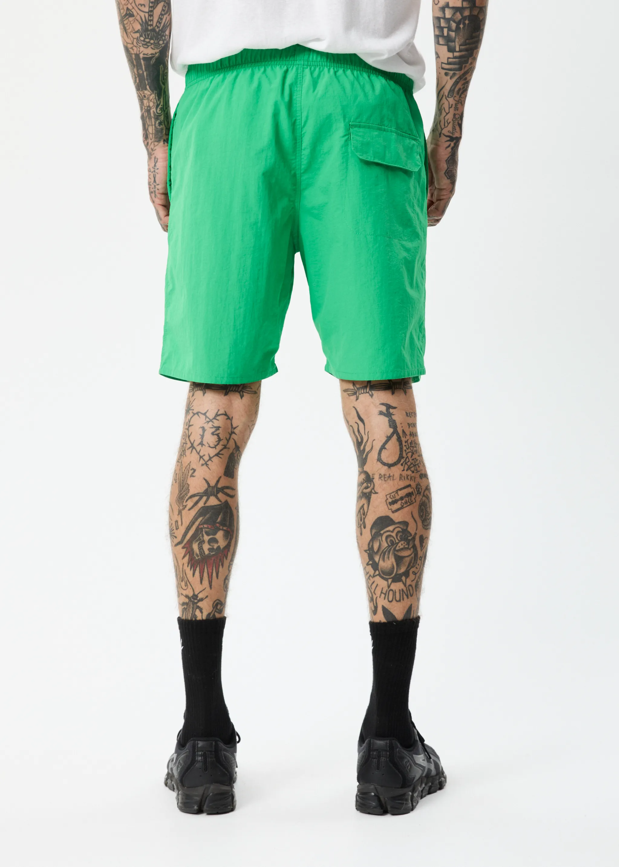 AFENDS Mens Baywatch Vortex - Elastic Waist Shorts - Forest