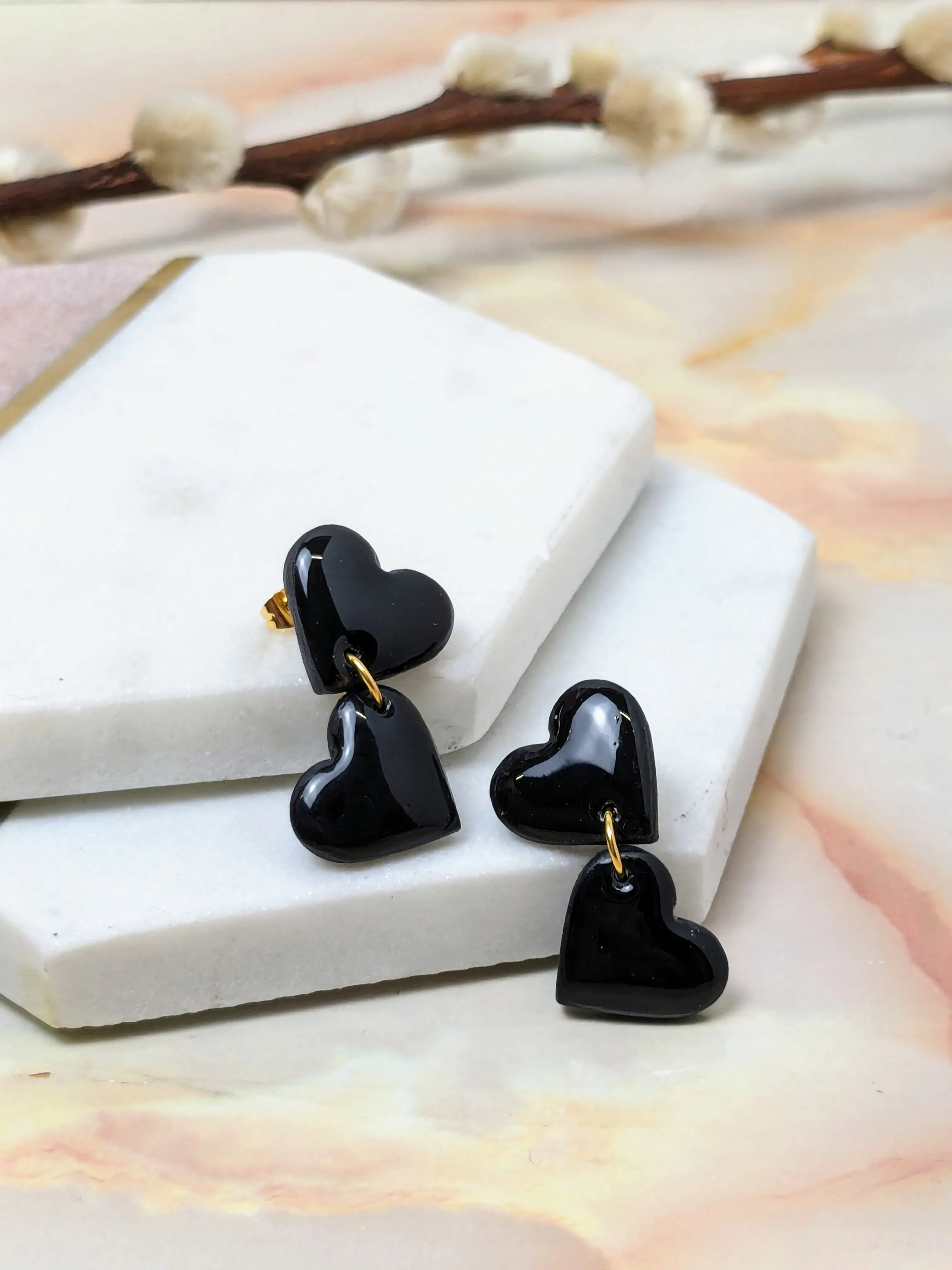 Amy Dangle Polymer Clay Heart Stud Earrings | Handmade Romantic Statement Jewellery