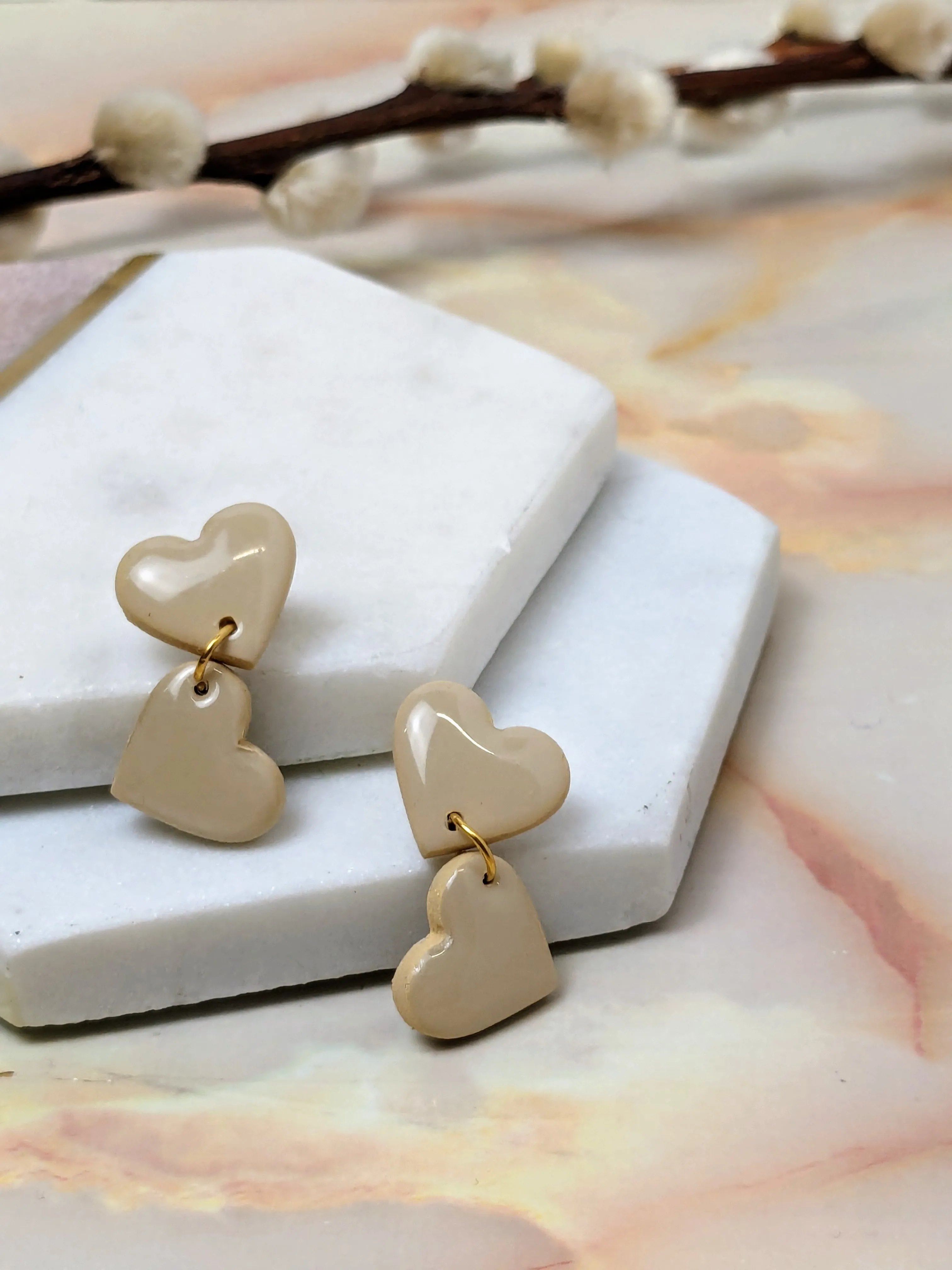 Amy Dangle Polymer Clay Heart Stud Earrings | Handmade Romantic Statement Jewellery