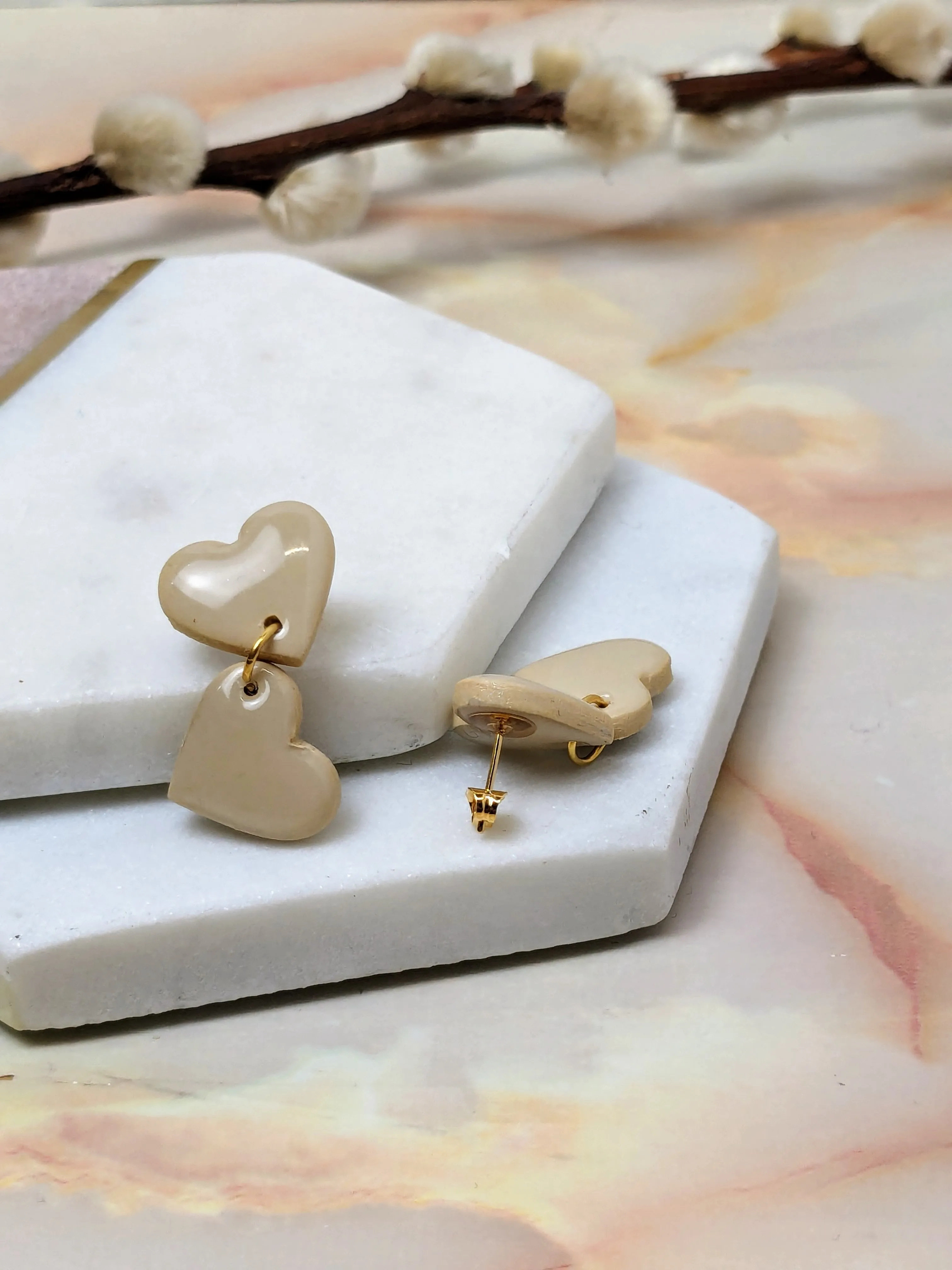 Amy Dangle Polymer Clay Heart Stud Earrings | Handmade Romantic Statement Jewellery