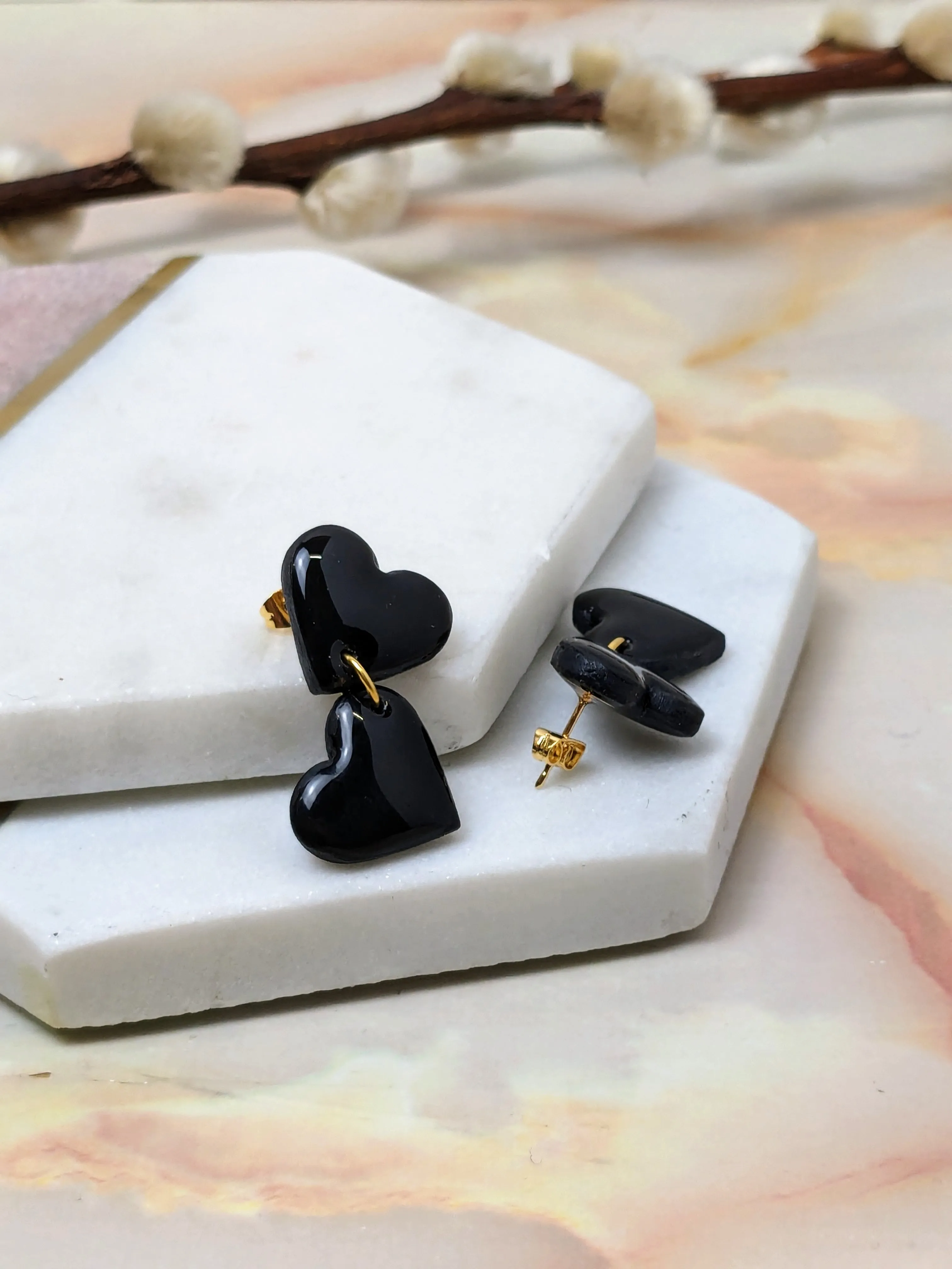 Amy Dangle Polymer Clay Heart Stud Earrings | Handmade Romantic Statement Jewellery