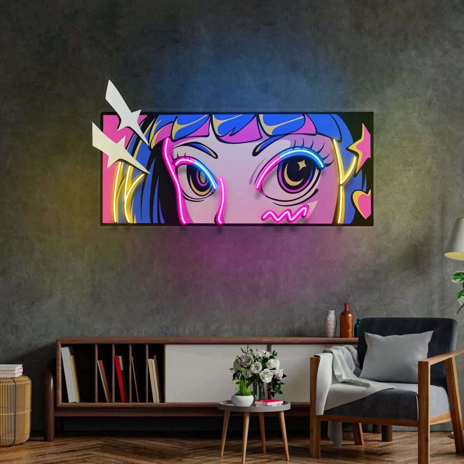 Anime-Inspired Neon Sign Expressive Eyes for Game Rooms Bedrooms and Cafes