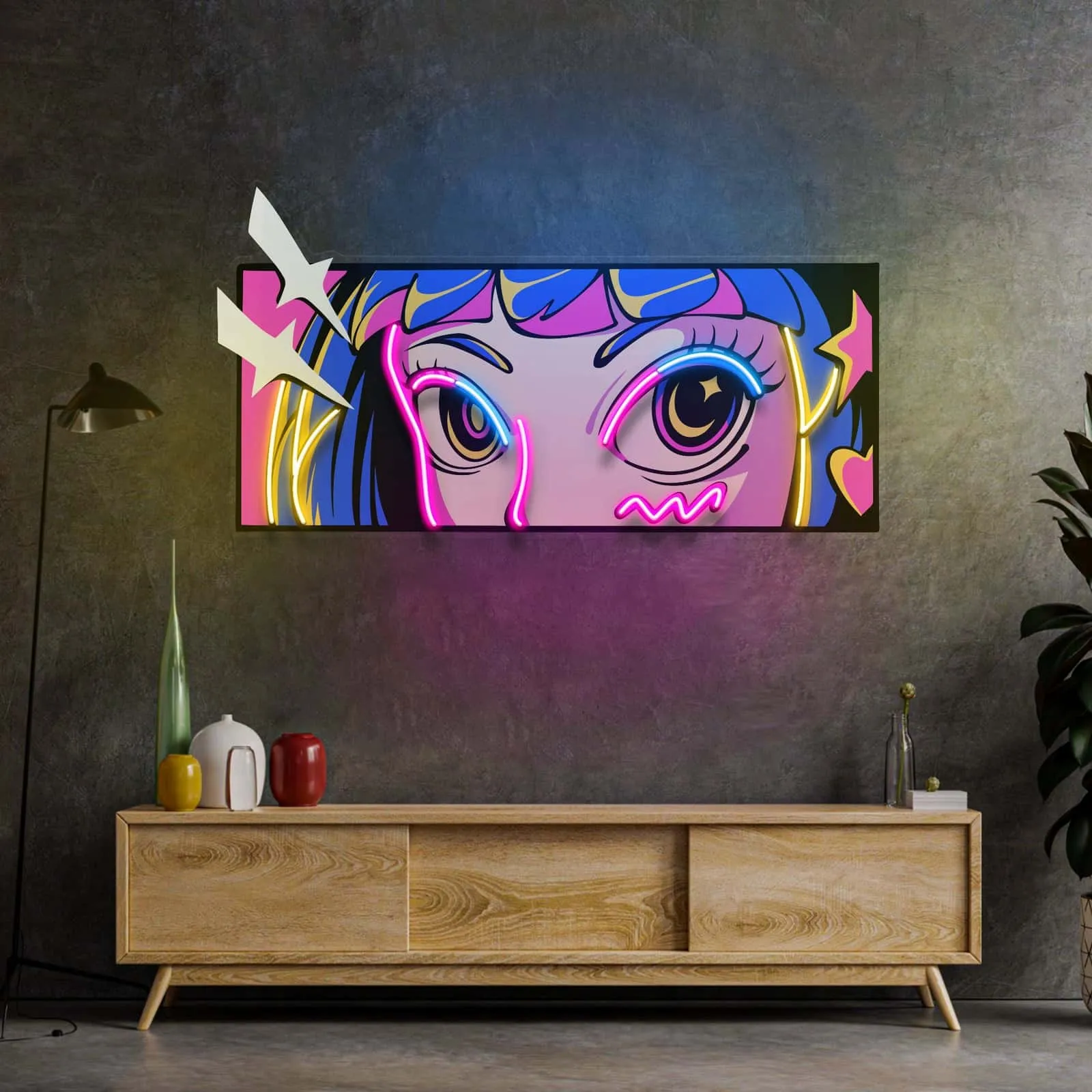 Anime-Inspired Neon Sign Expressive Eyes for Game Rooms Bedrooms and Cafes