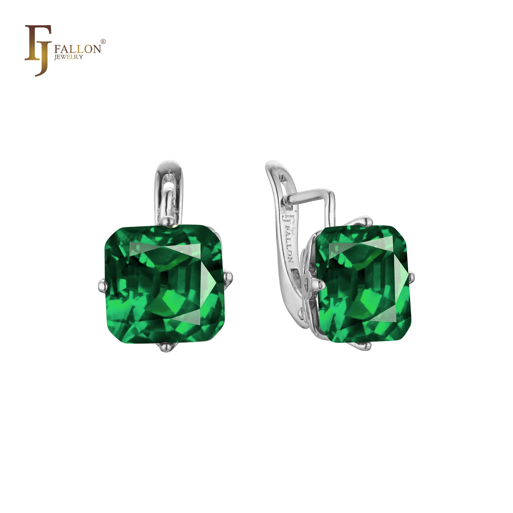 .Ashlee's Treasure - Big Solitaire emerald cut colorful cz 14K Gold, Rose Gold earrings