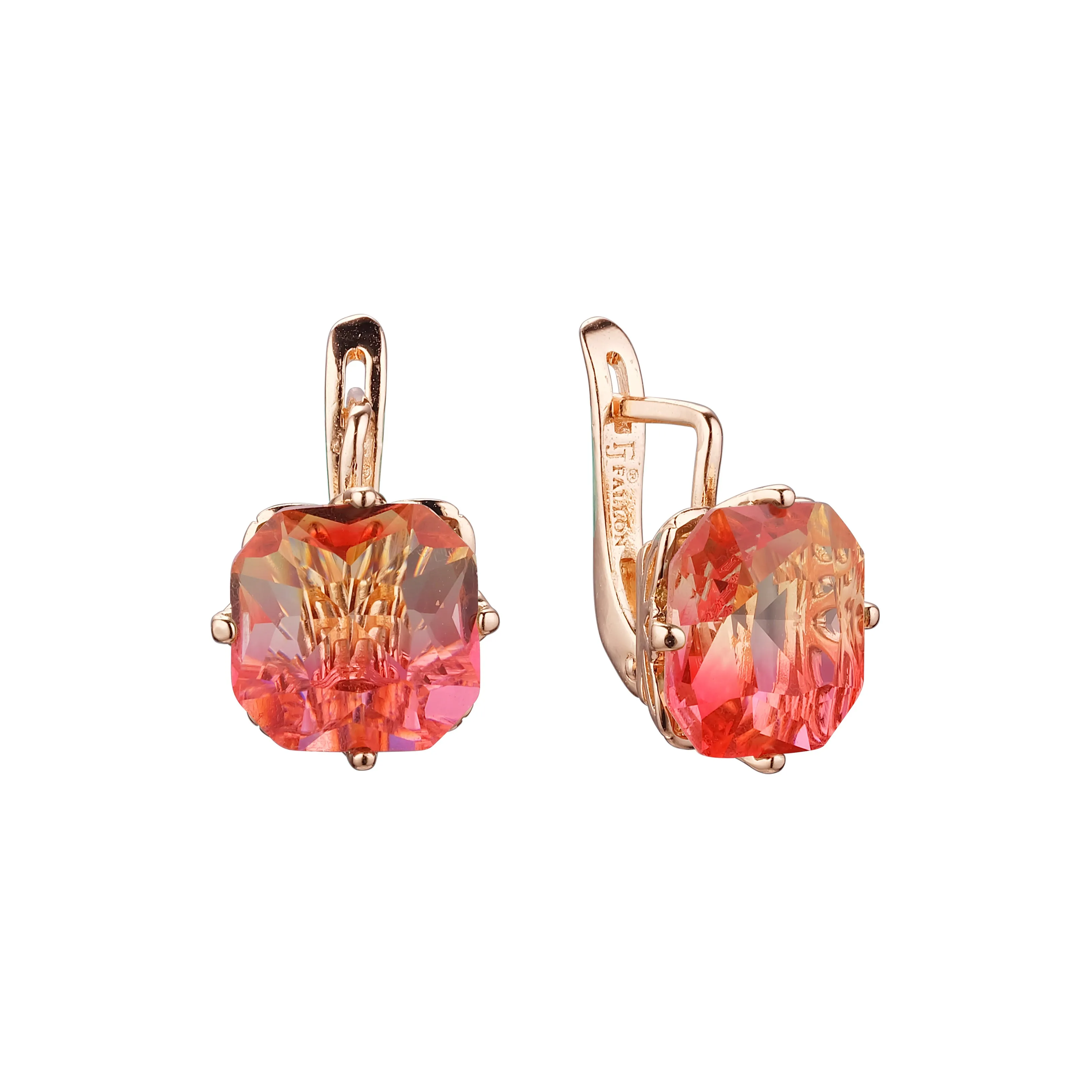 .Ashlee's Treasure - Big Solitaire emerald cut colorful cz 14K Gold, Rose Gold earrings