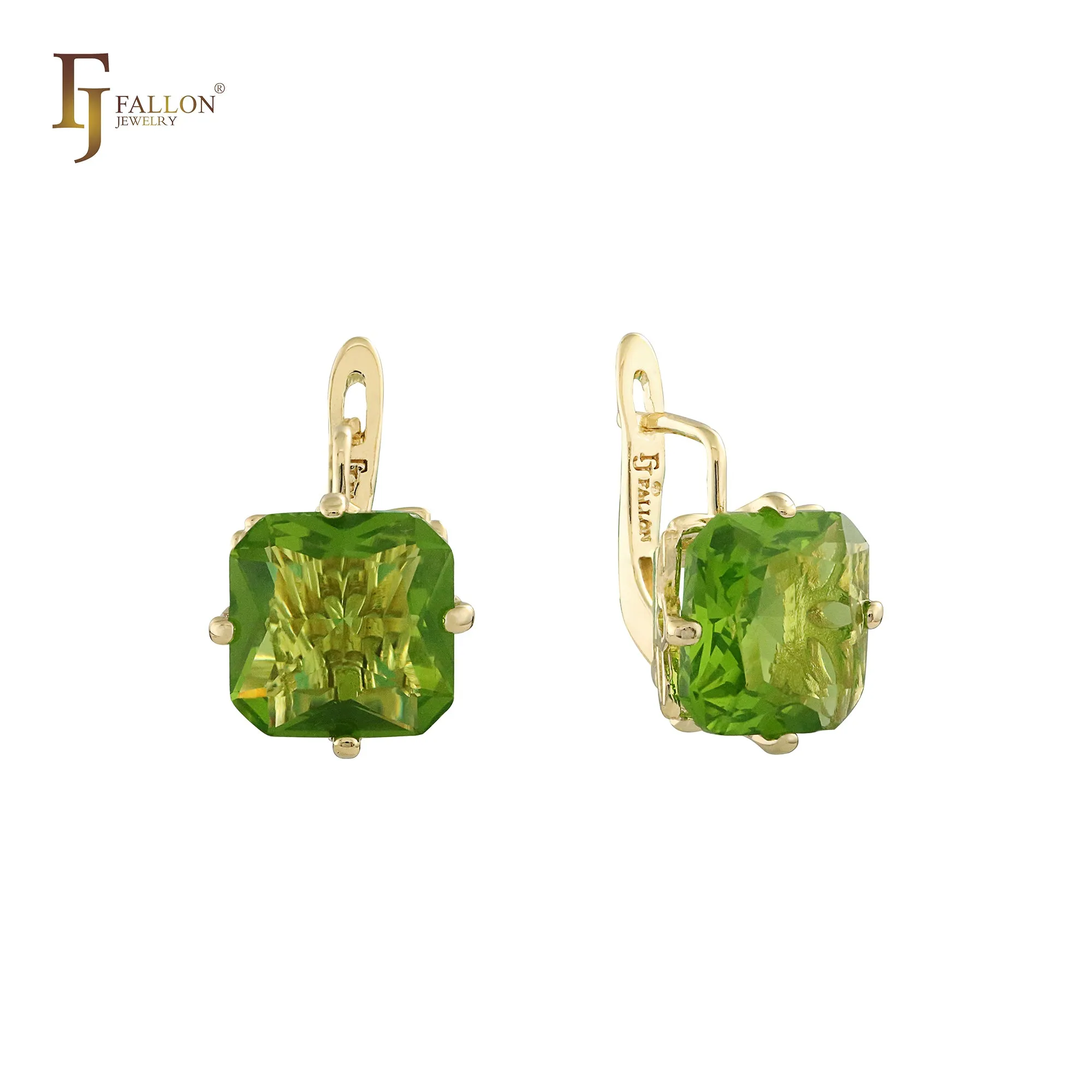 .Ashlee's Treasure - Big Solitaire emerald cut colorful cz 14K Gold, Rose Gold earrings