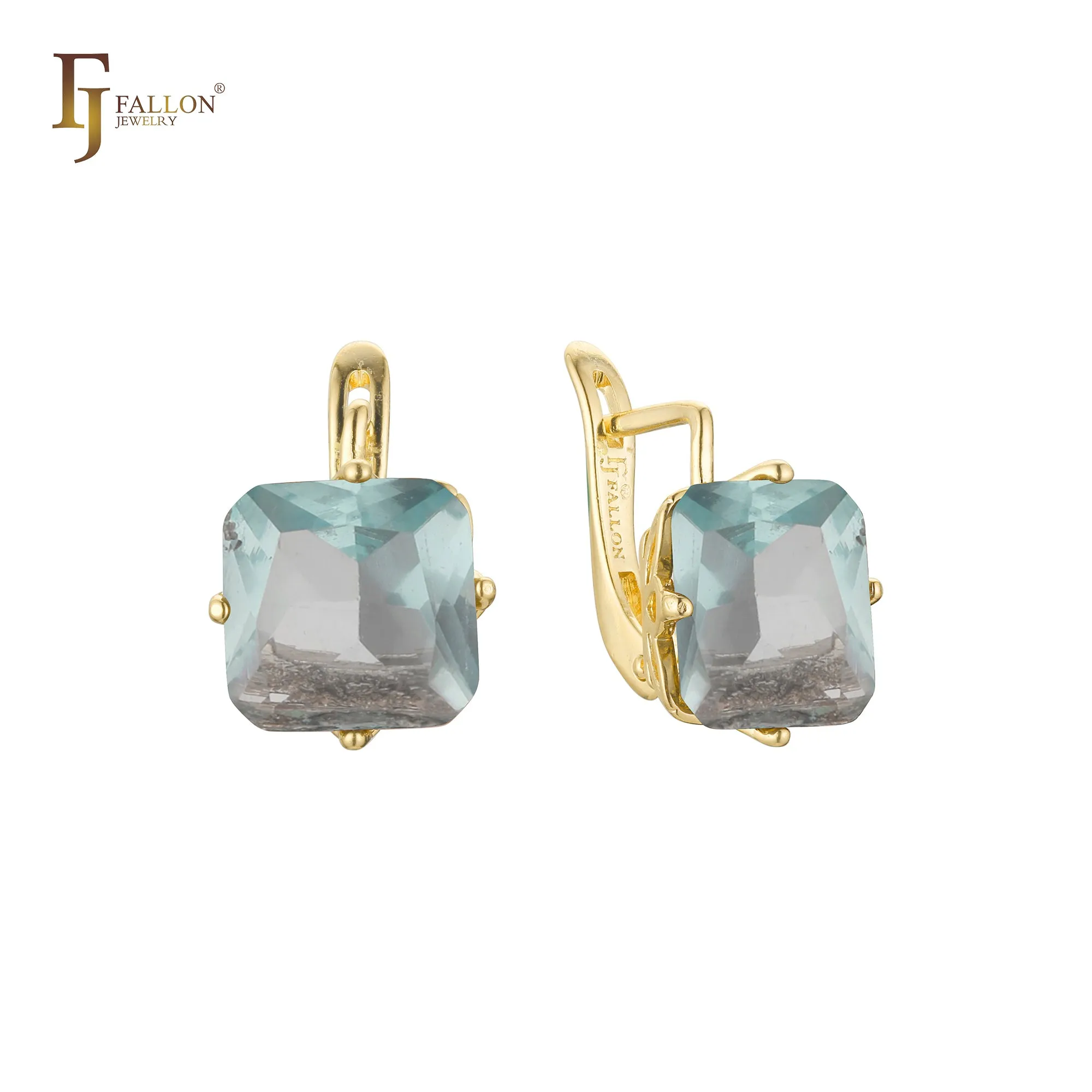 .Ashlee's Treasure - Big Solitaire emerald cut colorful cz 14K Gold, Rose Gold earrings