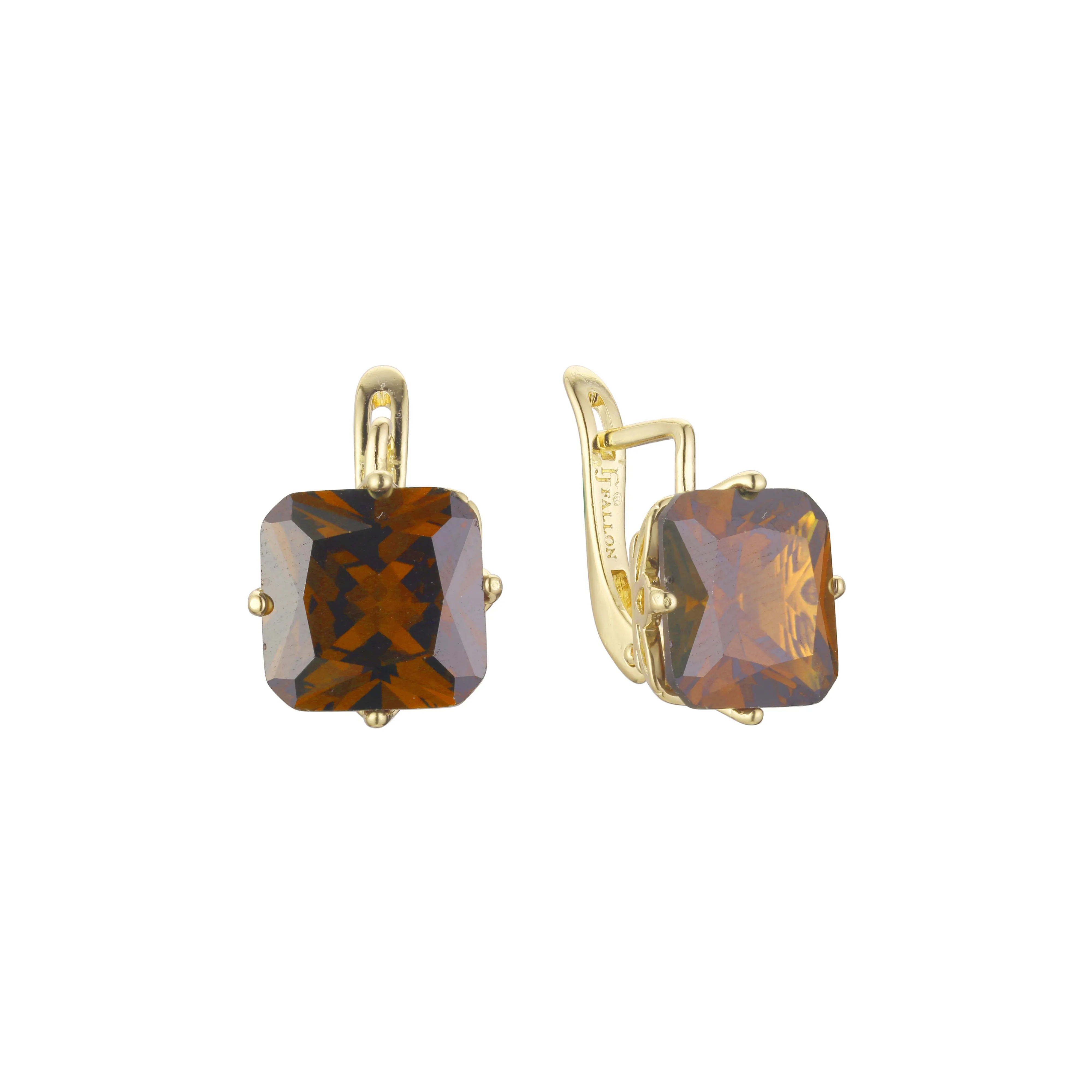 .Ashlee's Treasure - Big Solitaire emerald cut colorful cz 14K Gold, Rose Gold earrings