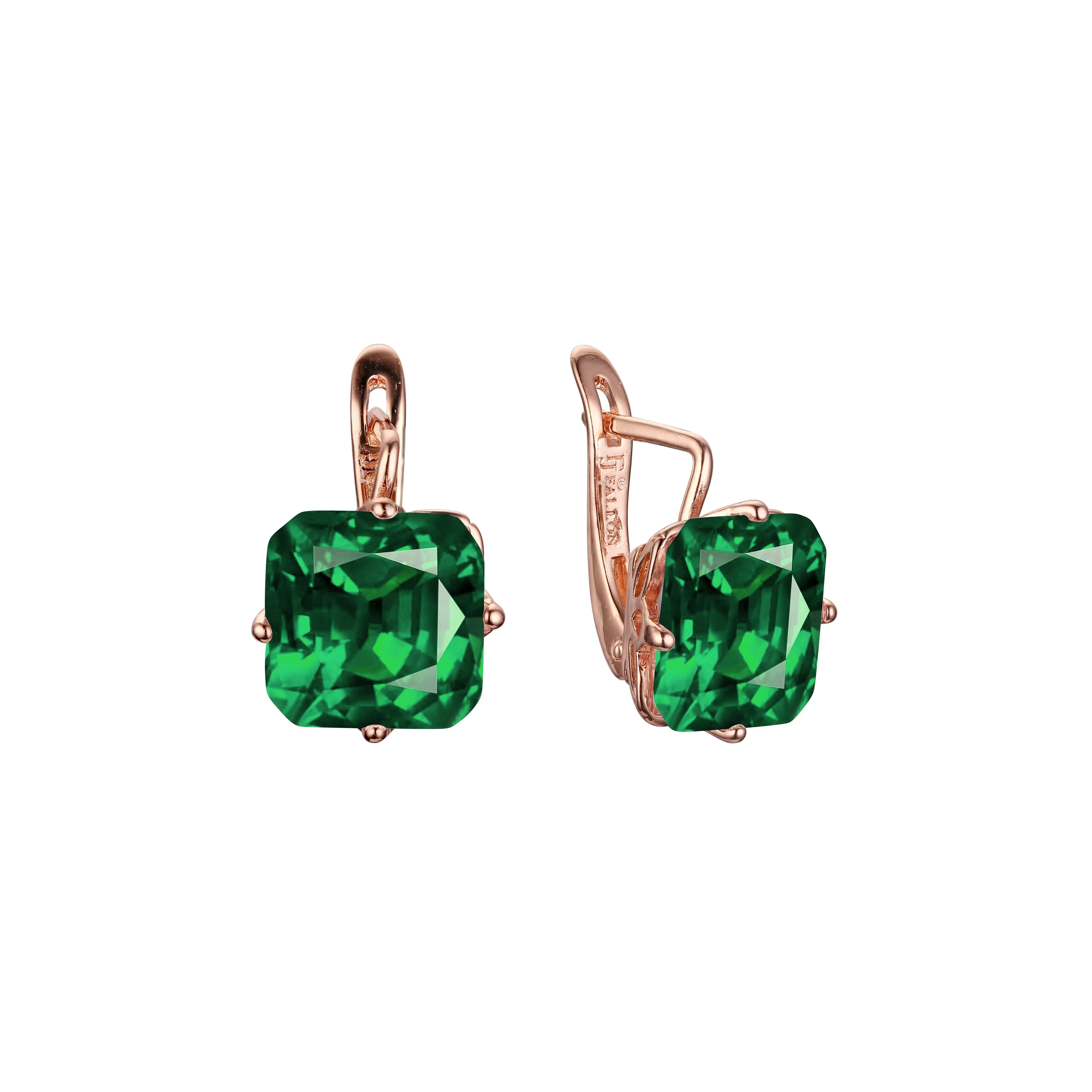 .Ashlee's Treasure - Big Solitaire emerald cut colorful cz 14K Gold, Rose Gold earrings