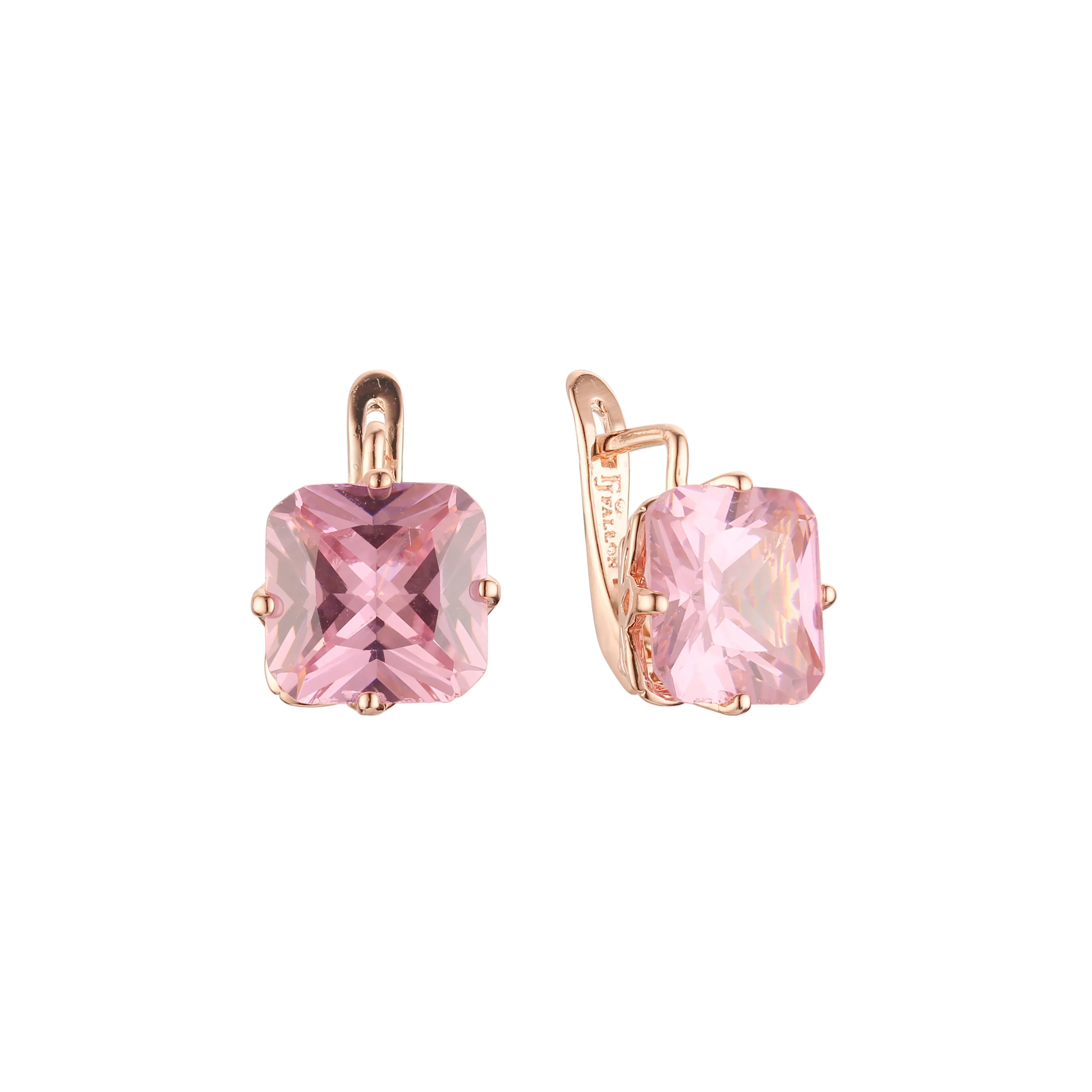 .Ashlee's Treasure - Big Solitaire emerald cut colorful cz 14K Gold, Rose Gold earrings