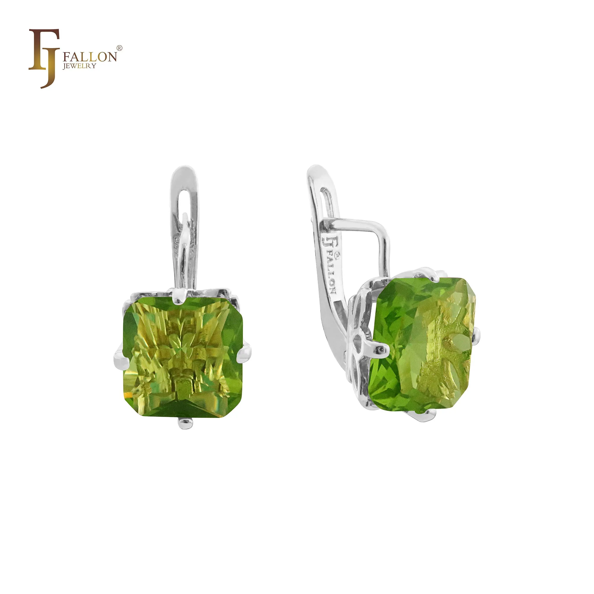 .Ashlee's Treasure - Big Solitaire emerald cut colorful cz 14K Gold, Rose Gold earrings