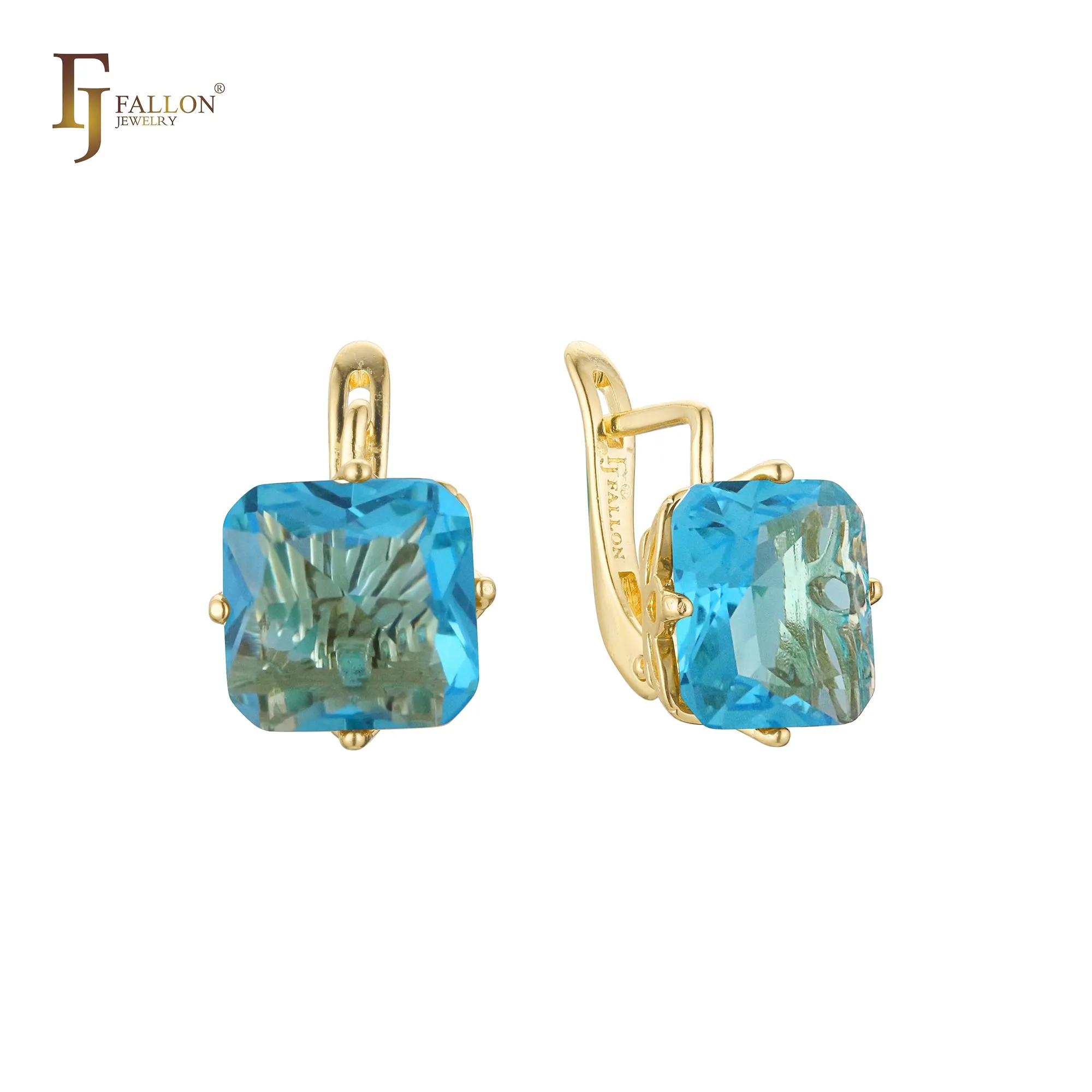 .Ashlee's Treasure - Big Solitaire emerald cut colorful cz 14K Gold, Rose Gold earrings