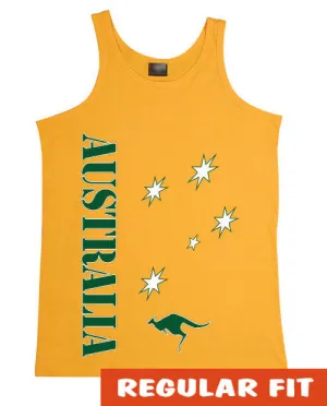 Aussie Sports Mens Singlet (Yellow Gold & Green Print)