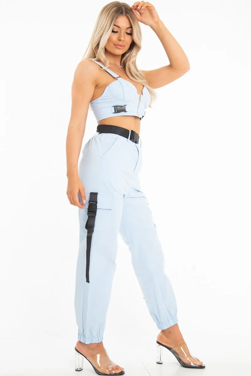 Baby Blue Utility Buckle Trouser - Zarie