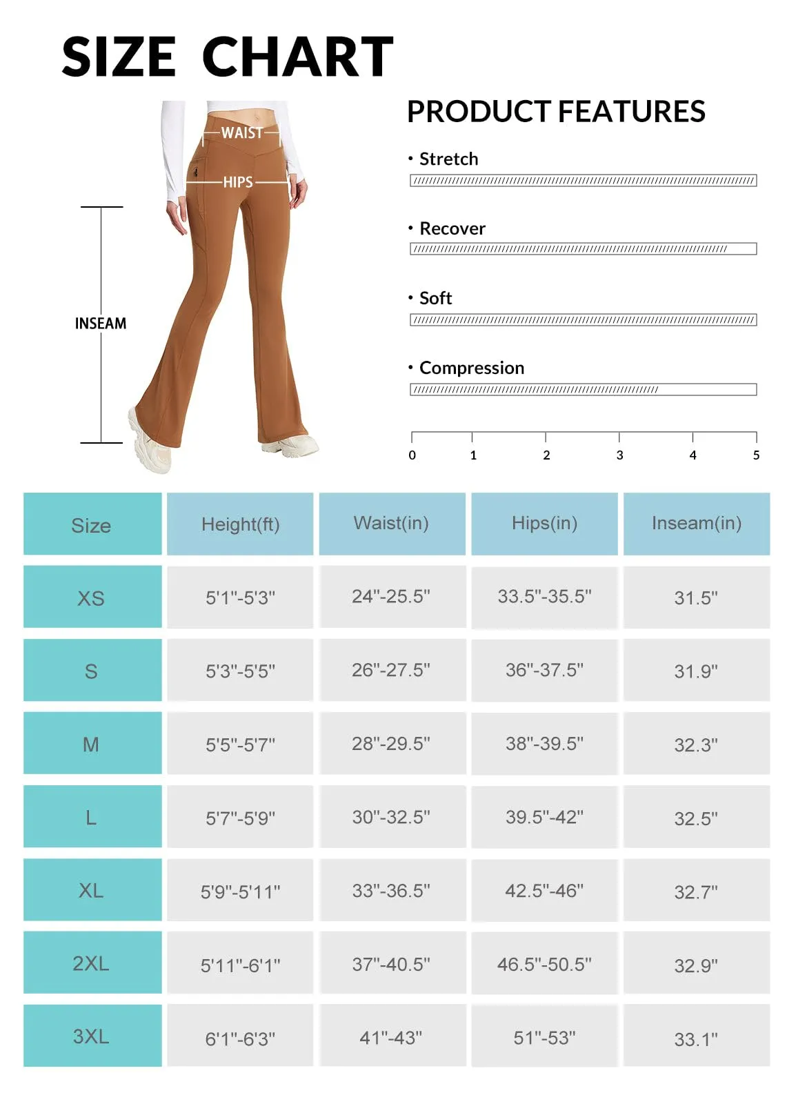 BALEAF Women's Flare Leggings with Zipper Pockets Crossover High Waist Bootcut Yoga Pants Tummy Control Bell Bottom Leggings Light Brown M