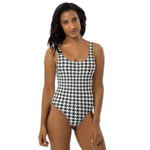 Black & White Houndstooth Print One-Piece Swimsuit