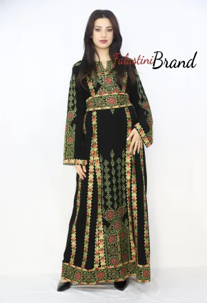 Black and Green Floral Palestinian Embroidered Thobe