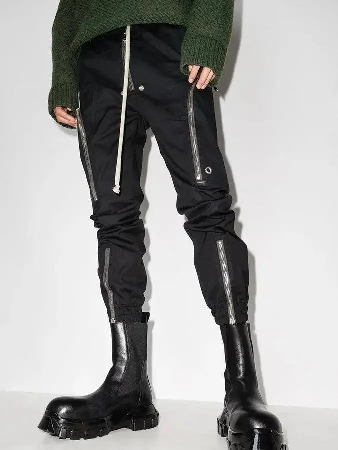 Black Cargo Pants with Zip-Detail and Tie-Waist