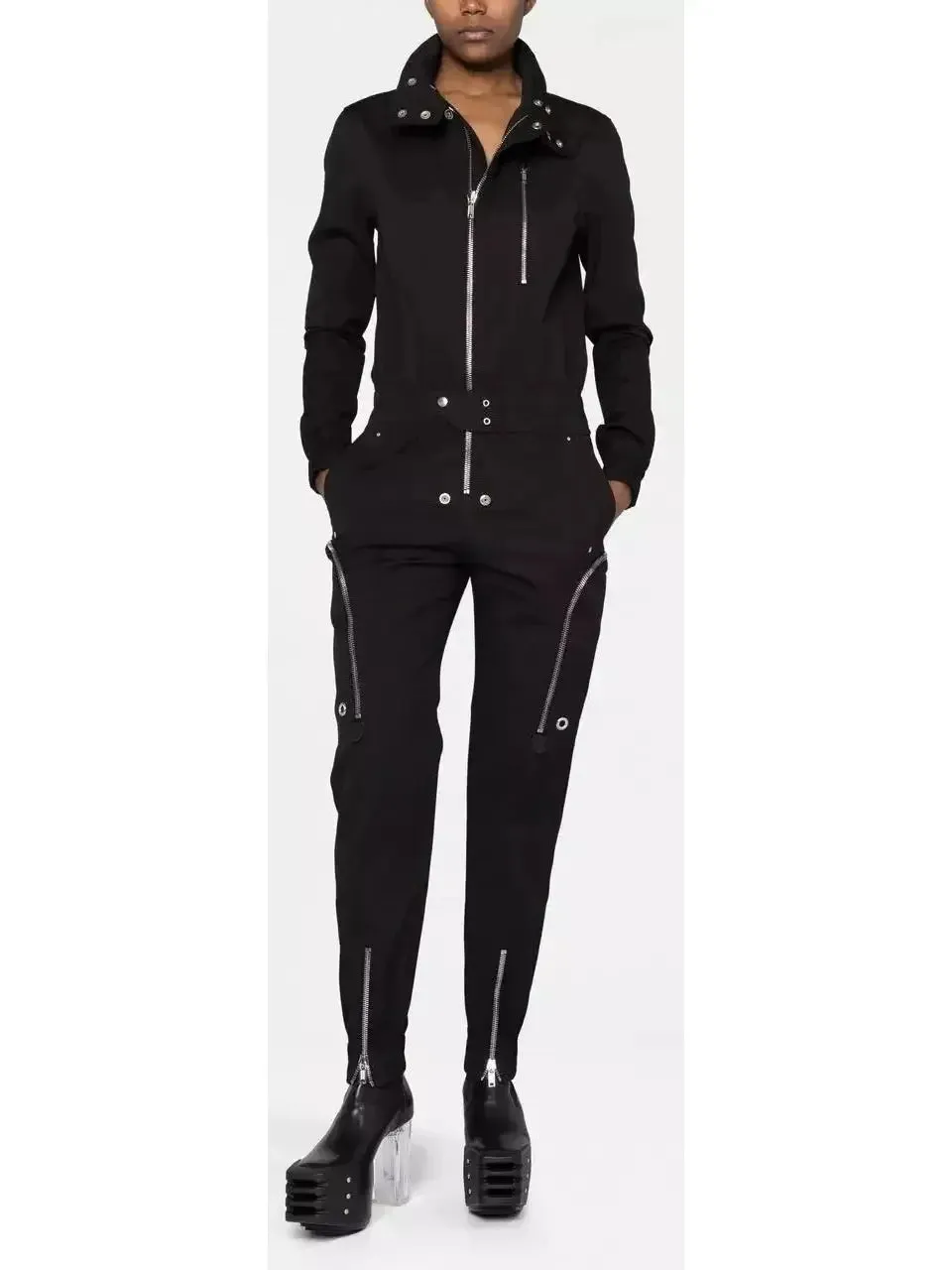 Black Zip-Up Cotton Jumpsuit