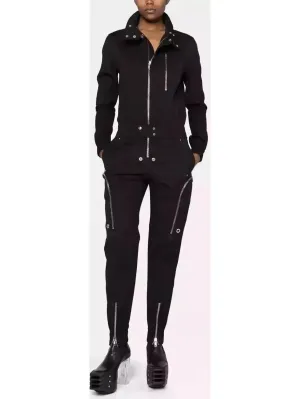 Black Zip-Up Cotton Jumpsuit