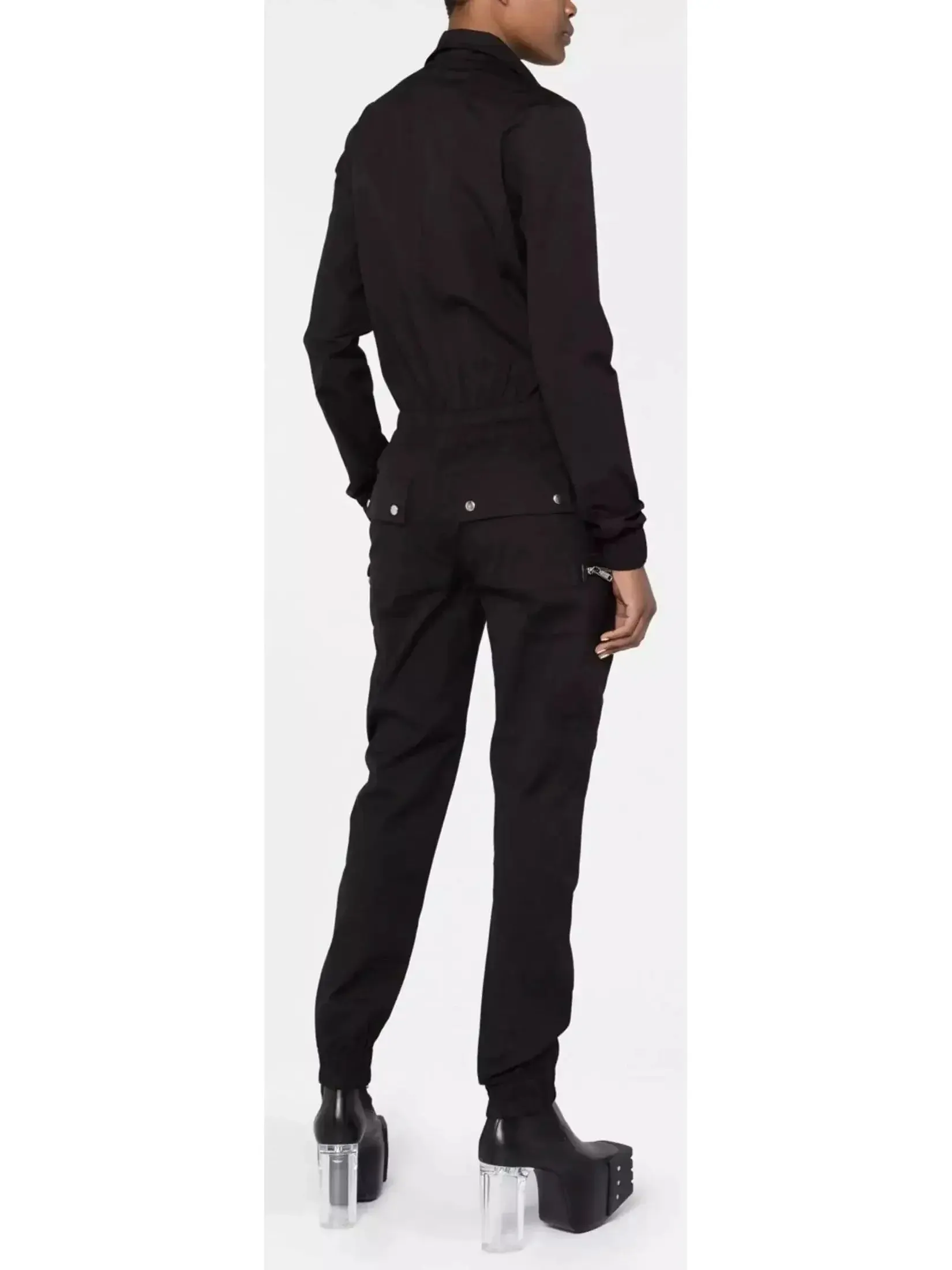 Black Zip-Up Cotton Jumpsuit