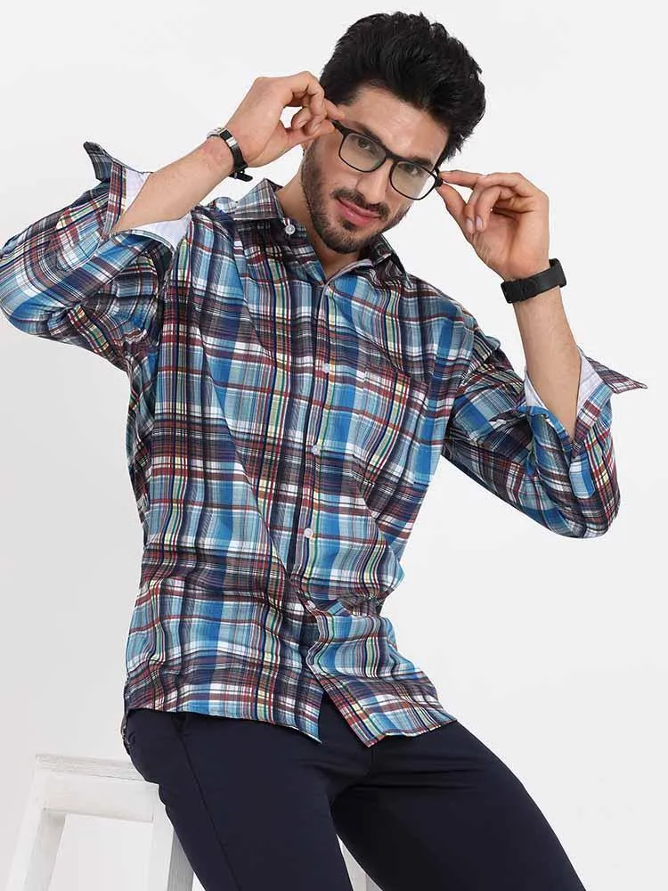 Blue Brown Checks Printed Full Sleeve Shirt