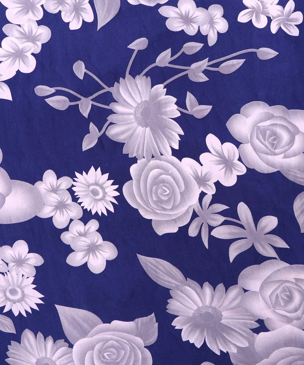 Blue Floral Pattern Crepe Fabric