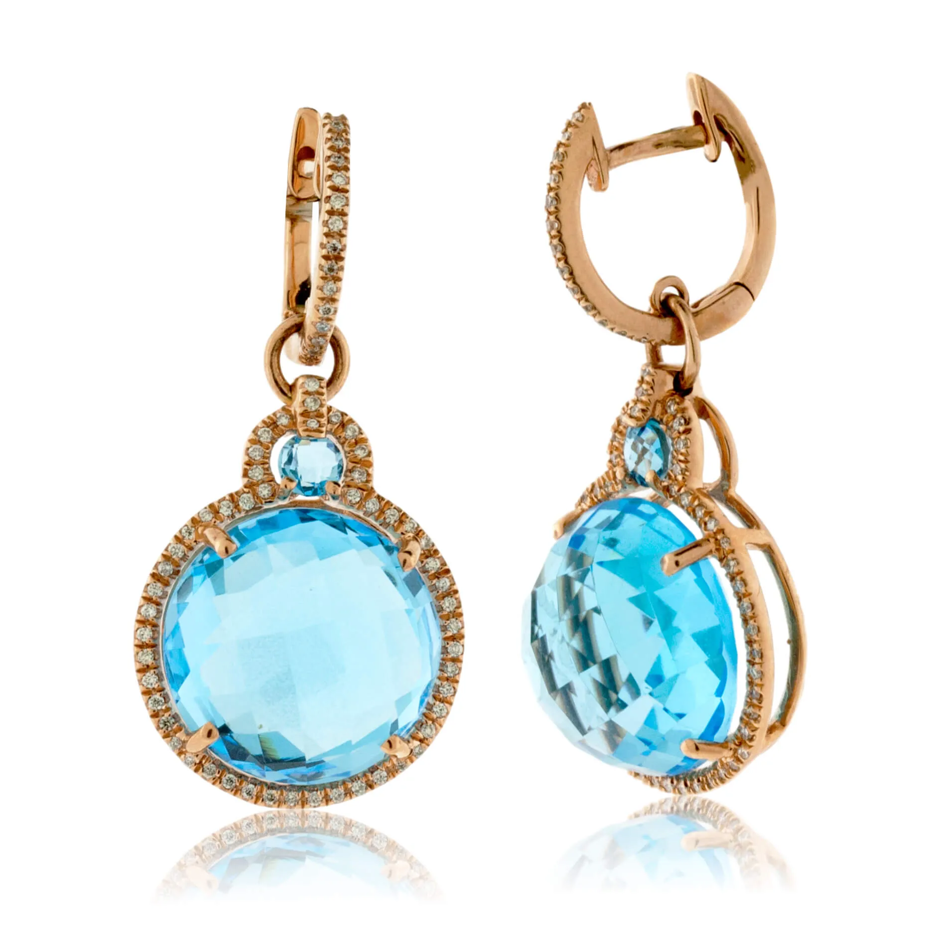 Blue Topaz with Diamond Halo Dangle Earrings