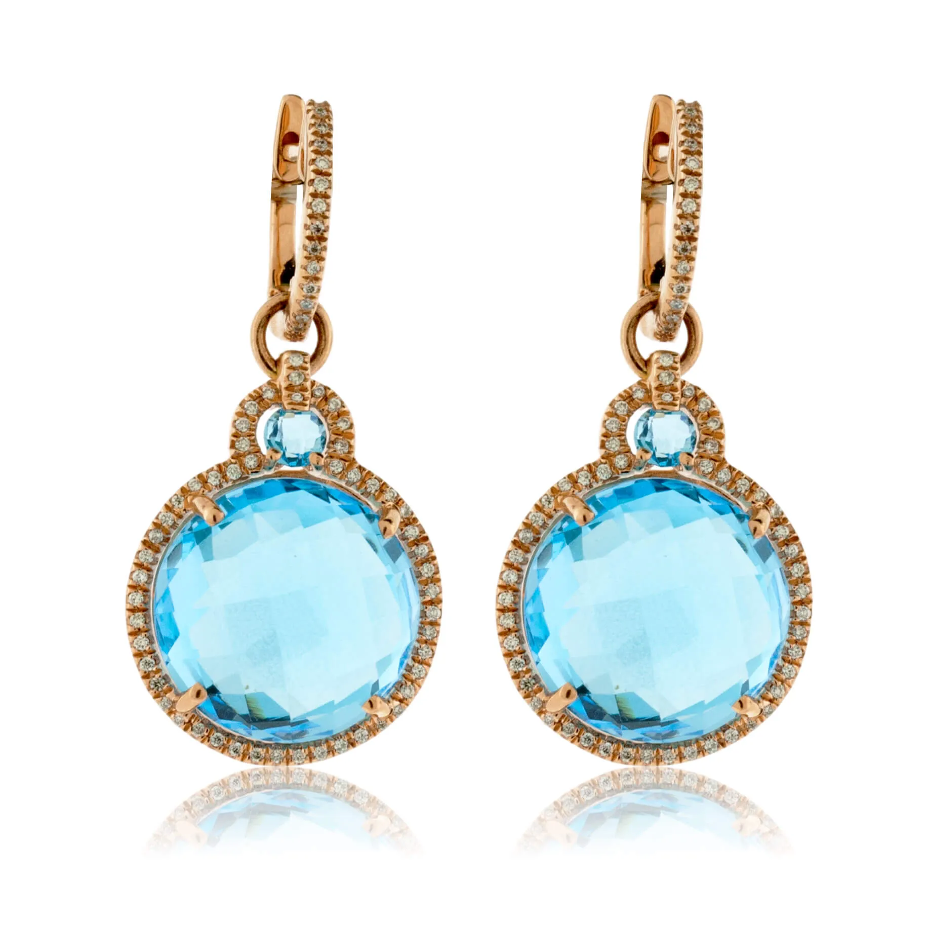 Blue Topaz with Diamond Halo Dangle Earrings