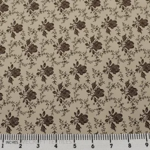 Brown Rose Vines Floral Cotton Print