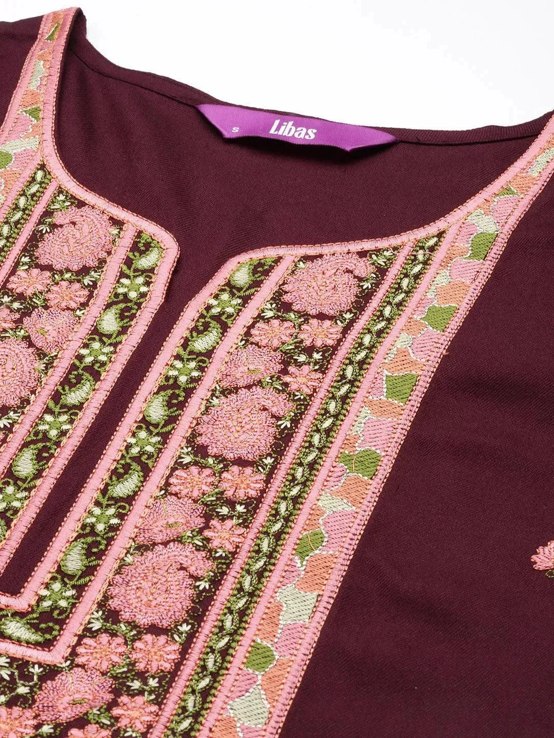 Burgundy Yoke Design Wool Straight Kurta